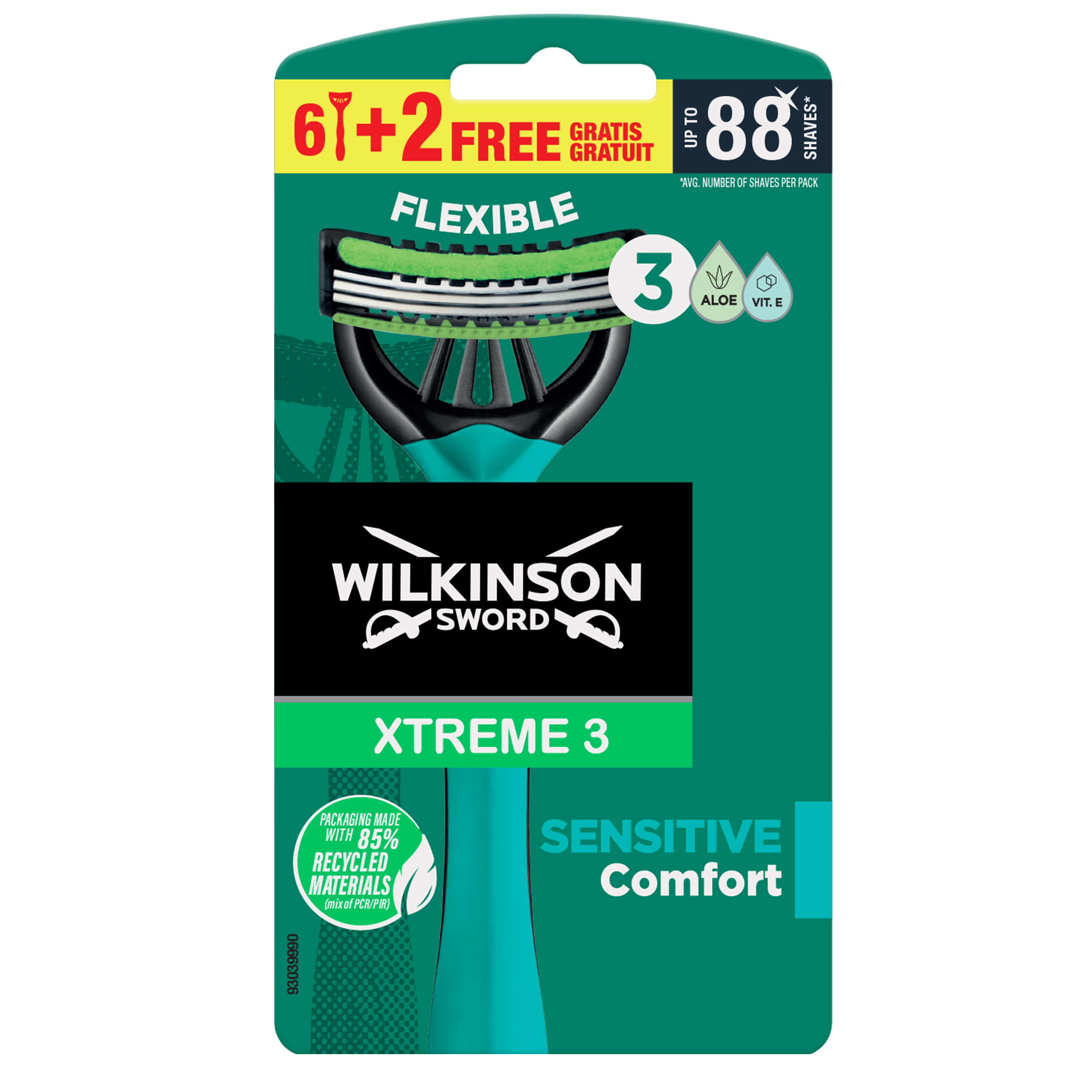 Wilkinson Sword Xtreme3 Sensitive Jednorazowe Maszynki Do Golenia Dla Mężczyzn, 8 Szt.