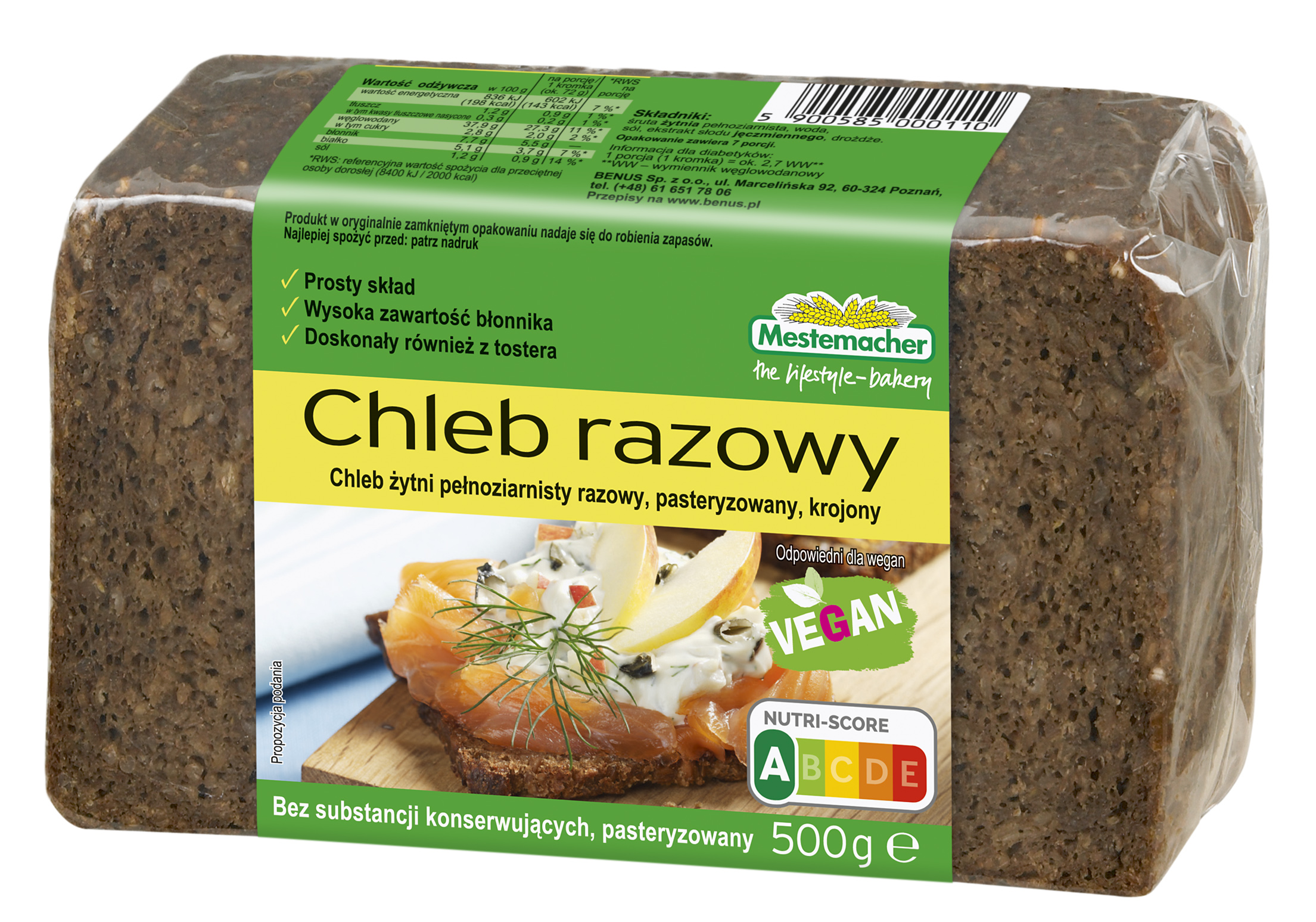 Chleb Żytni Razowy Pełnoziarnisty 500 G Mestemacher