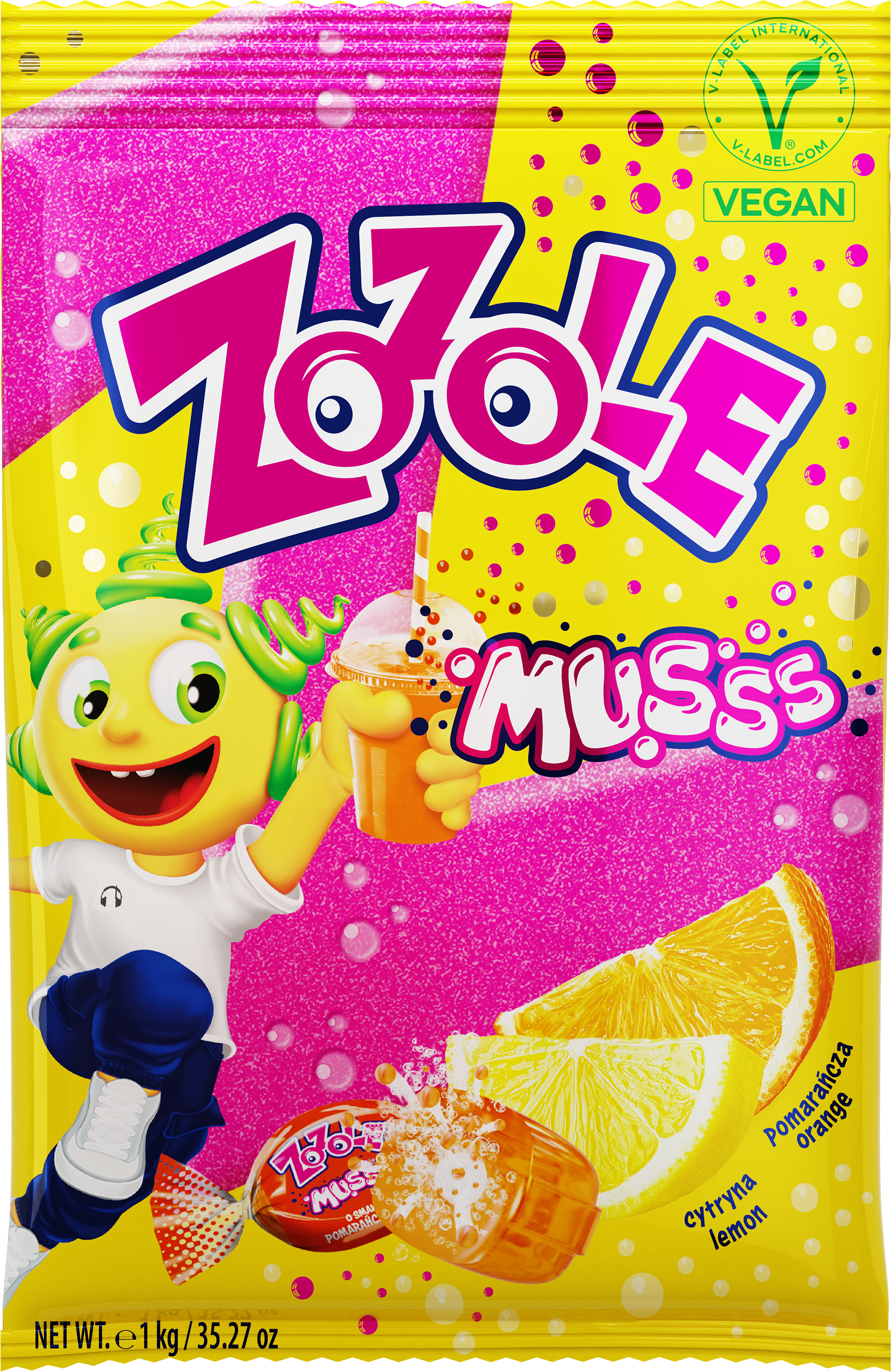 Zozole Karmelki Nadziewane Musujące (9%) O Smaku Cytrynowym I O Smaku Pomarańczowym 1Kg