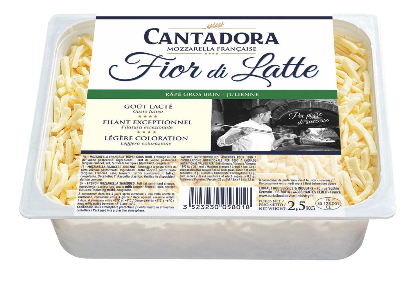 Mozzarella Fior Di Latte Cantadora Julienne 2,5Kg