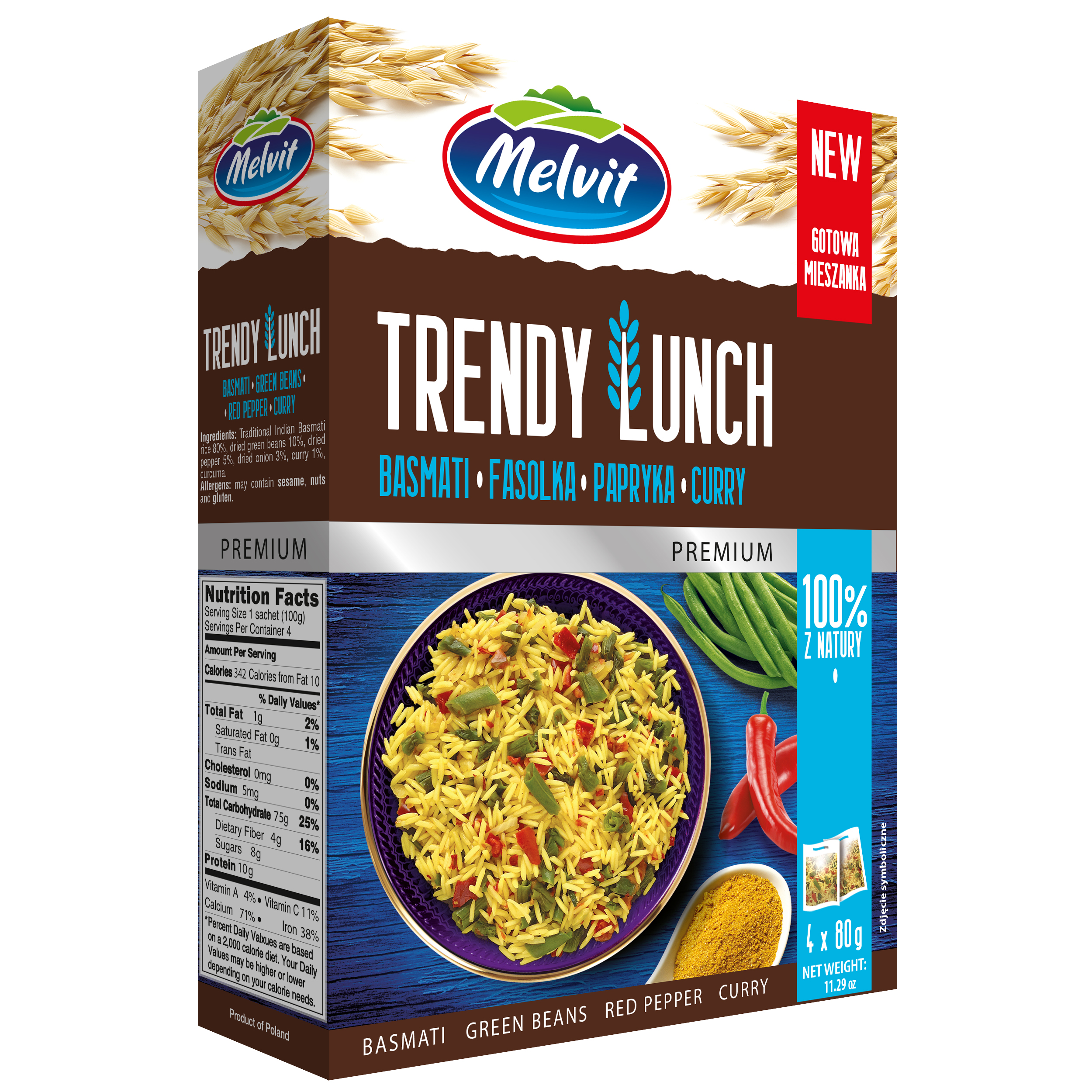 Melvit Trendy Lunch Mieszanka Basmati, Fasolka, Papryka, Curry 4X80G