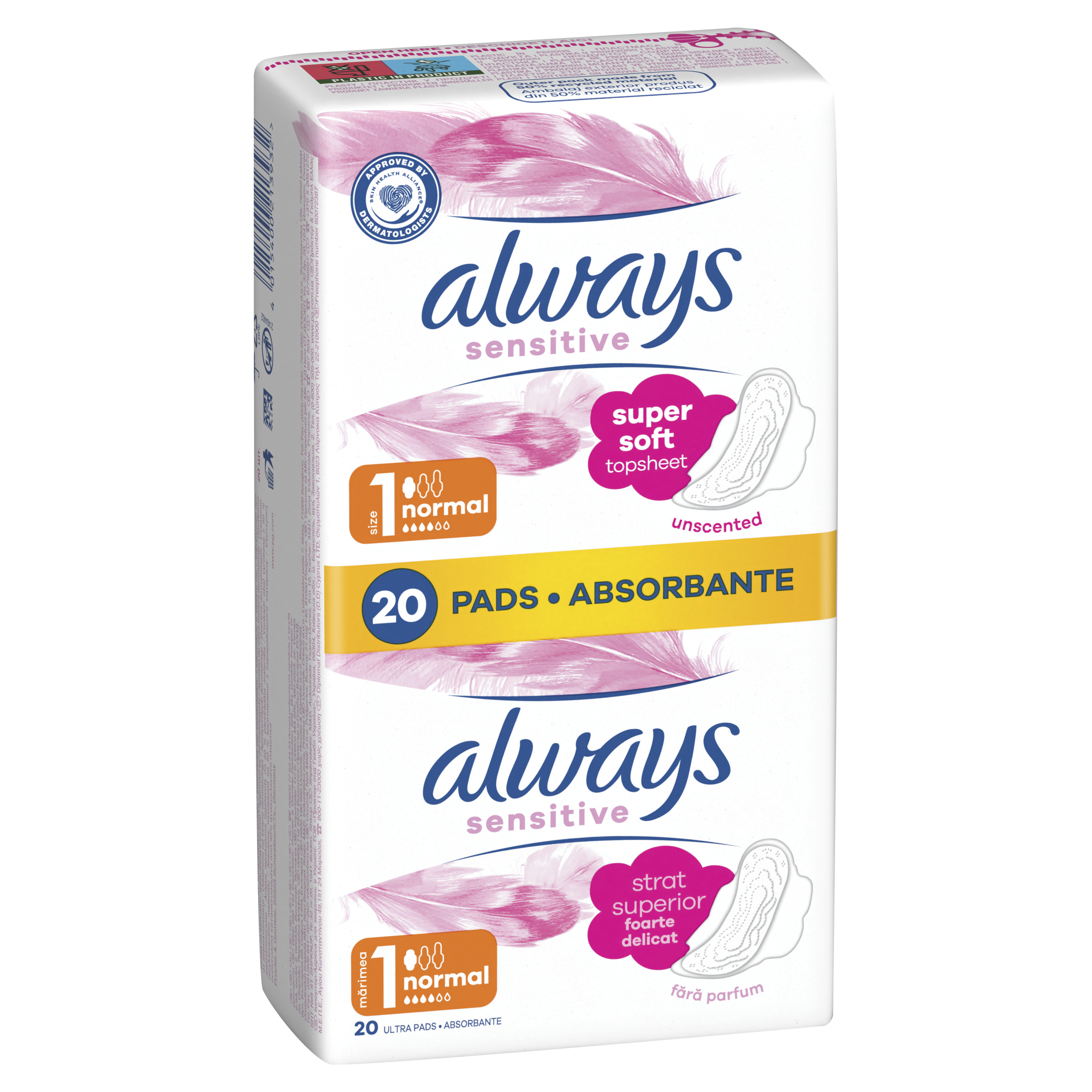 Always Ultra Sensitive Normal, Podpaski Ze Skrzydełkami, 20 Sztuk