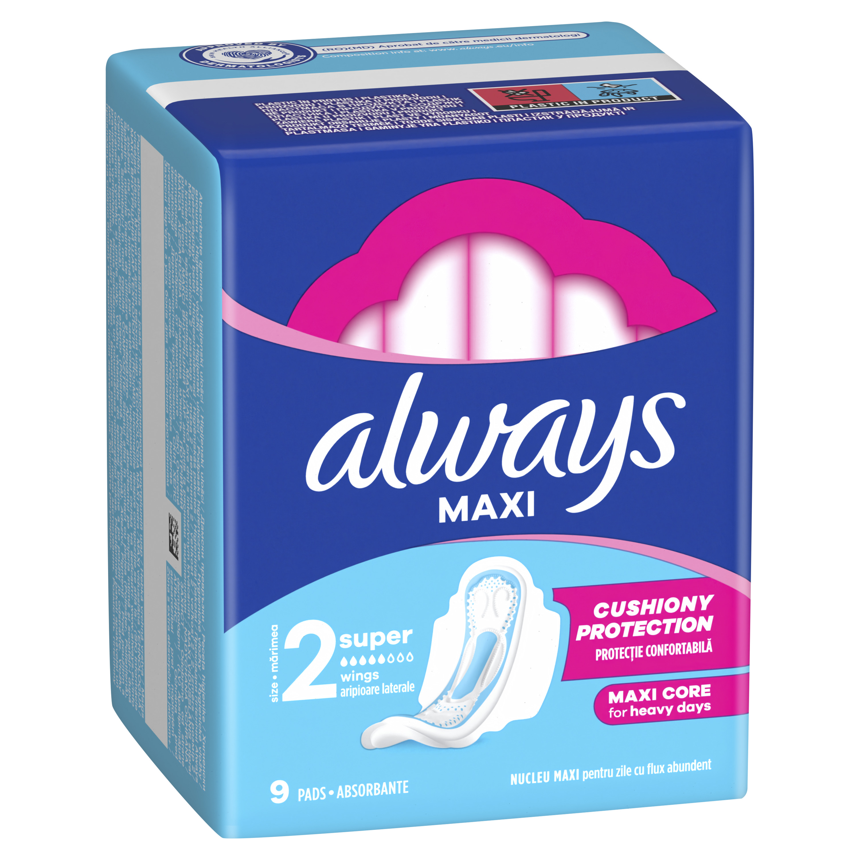 Always Maxi Super, Podpaski Ze Skrzydełkami, 9 Sztuk
