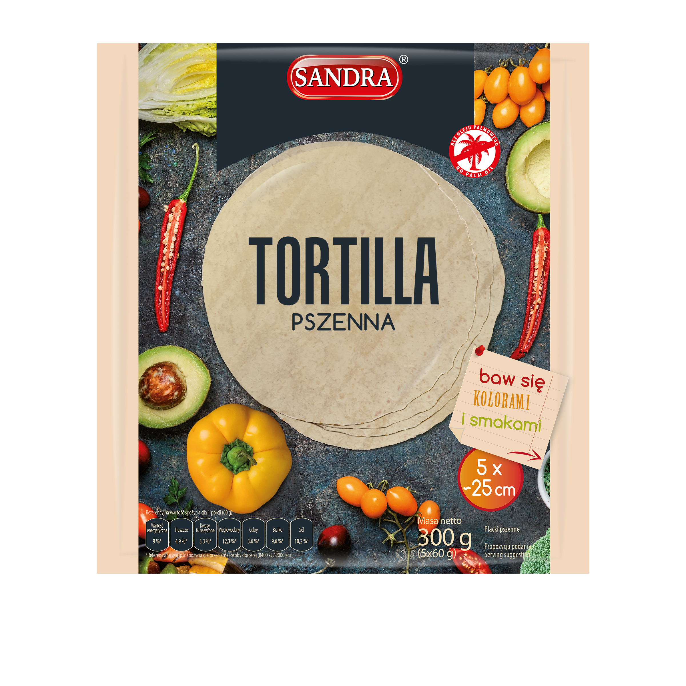 Tortilla Pszenna Sandra 25Cm (5Szt) 300G