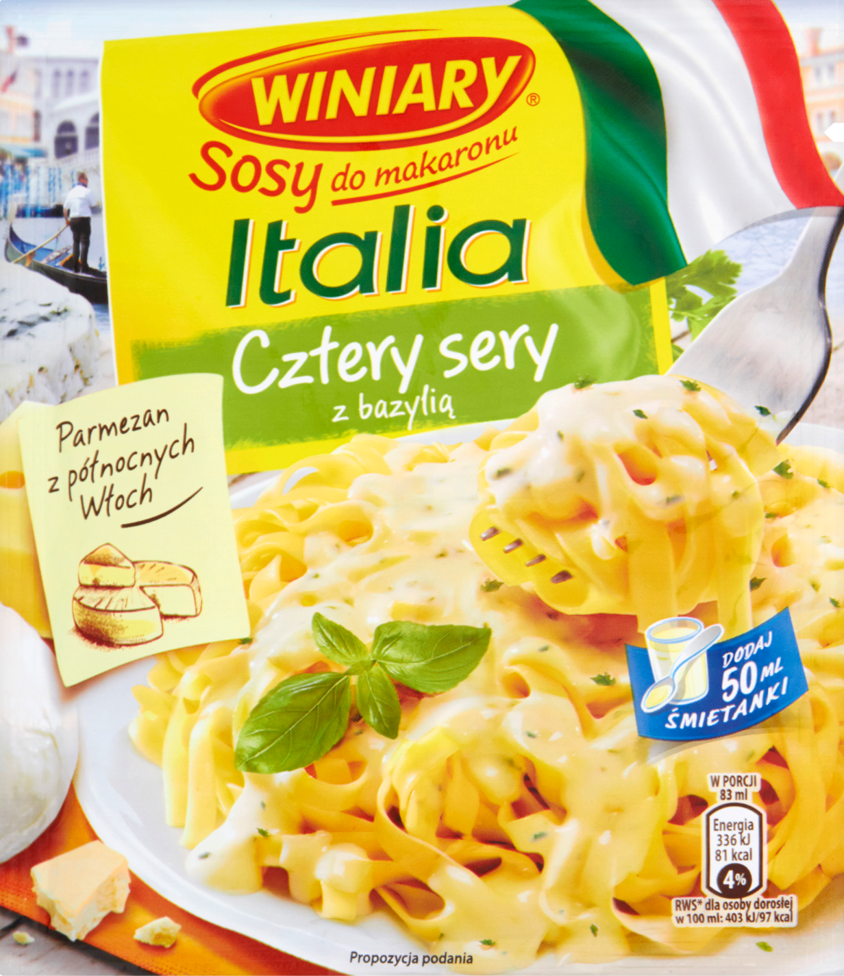 Winiary Sosy Do Makaronu Italia Cztery Sery Z Bazylią 37G