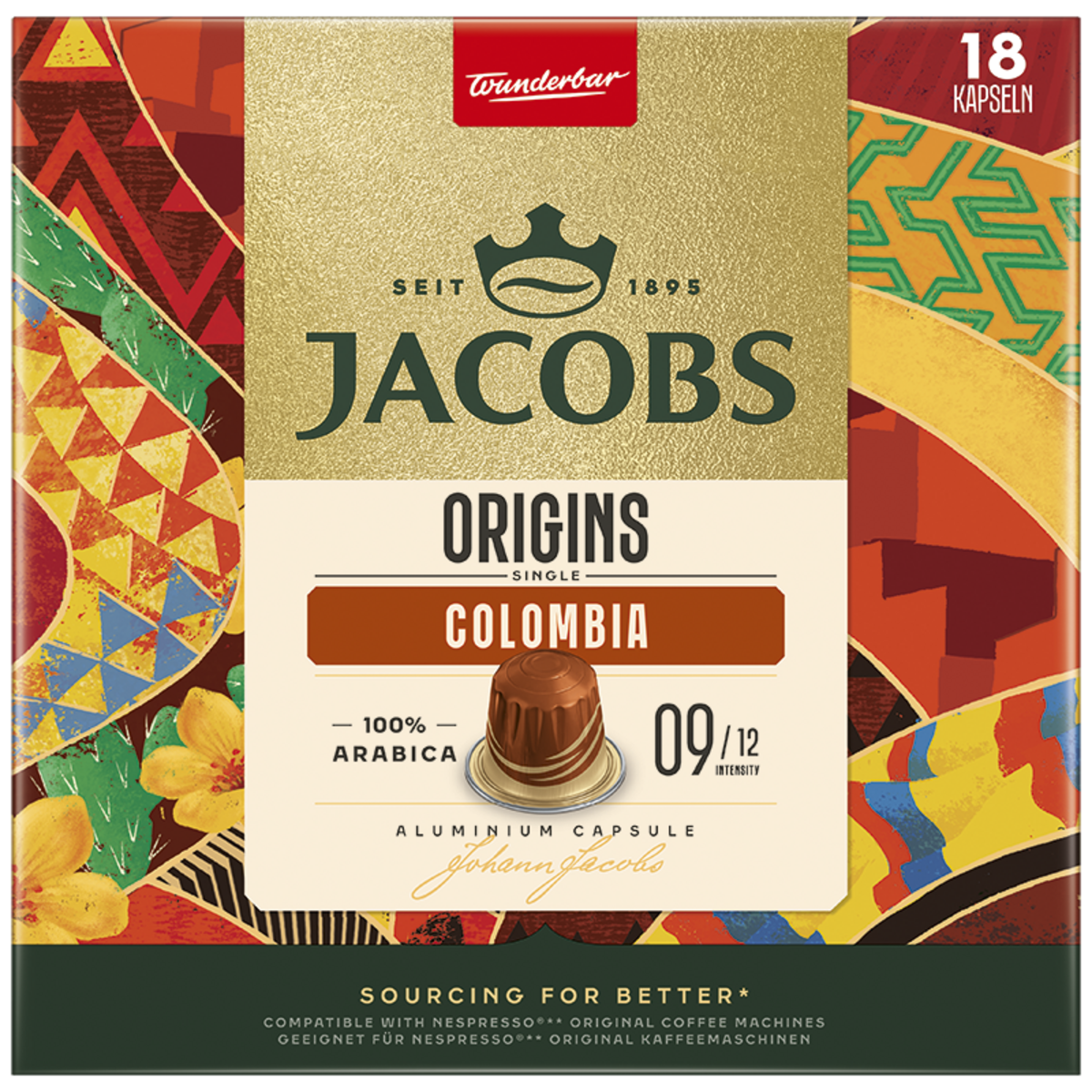 Kapsułki Jacobs Origins Colombia, Intensywność 9 - 18 Sztuk, 100% Arabica, Do Ekspresów Nespresso® Original*