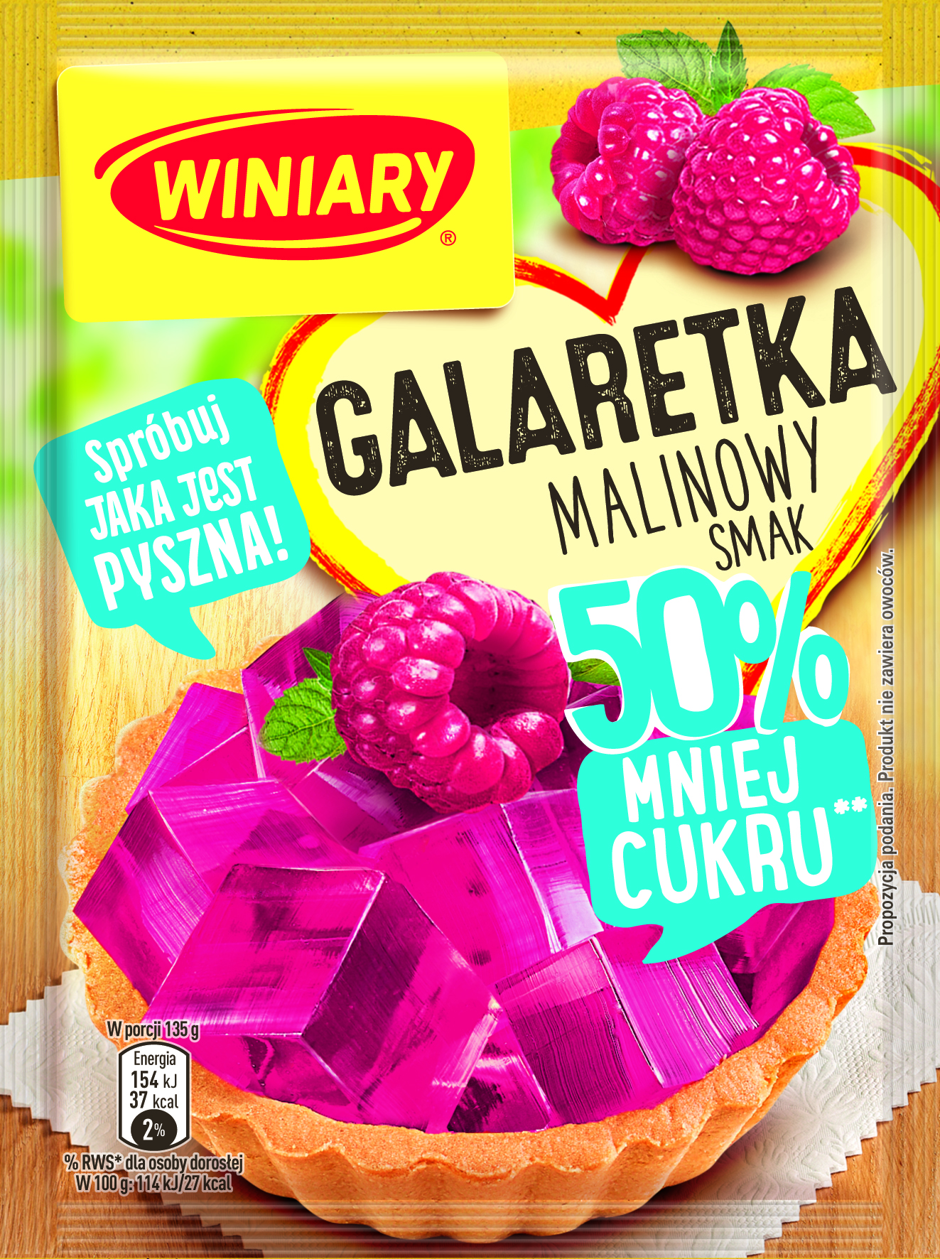 Winiary Galaretka O Smaku Malinowym 50% Mniej Cukru 39G