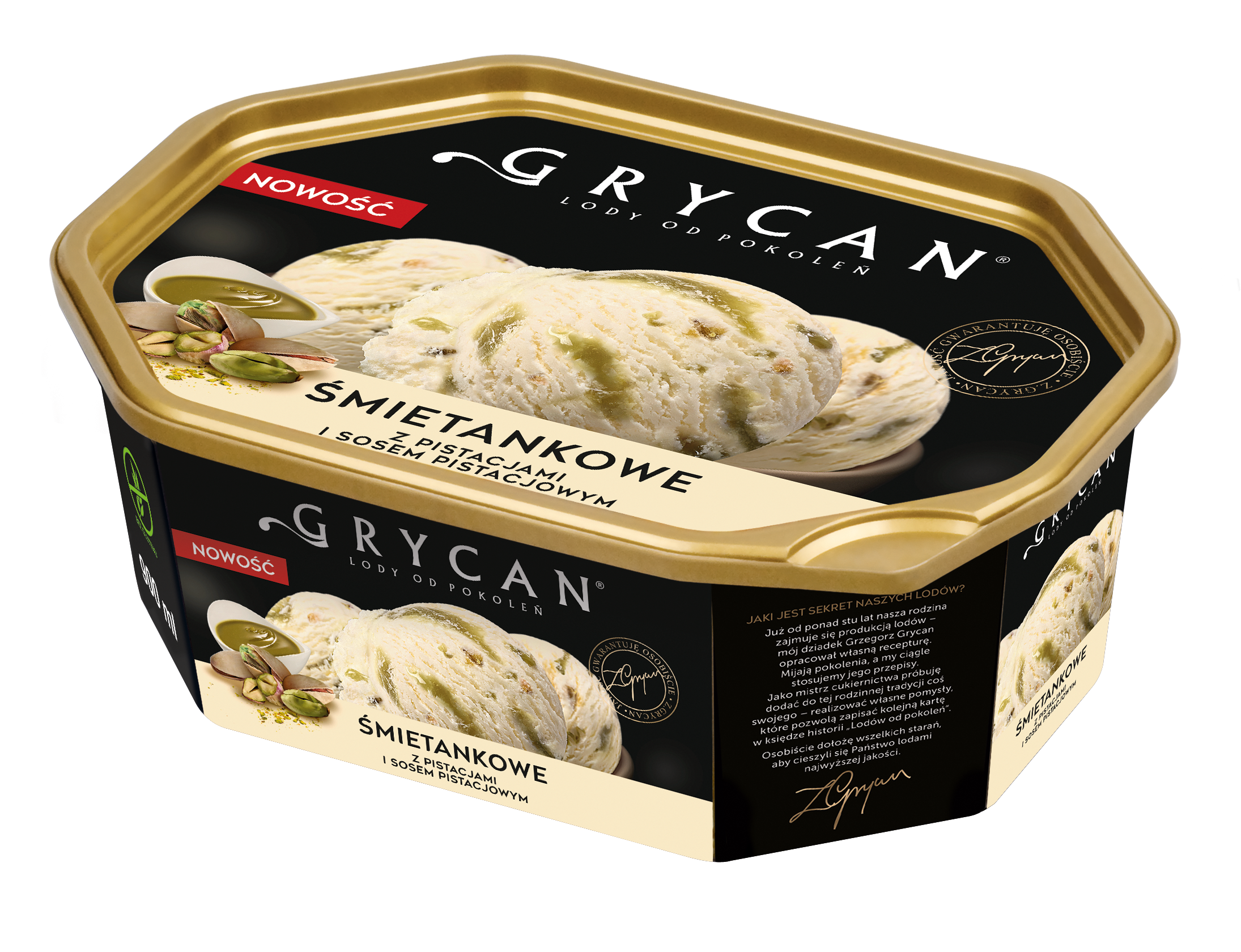 Lody Grycan Śmietankowe Z Pistacjami I Sosem Pistacjowym 900Ml (525G)