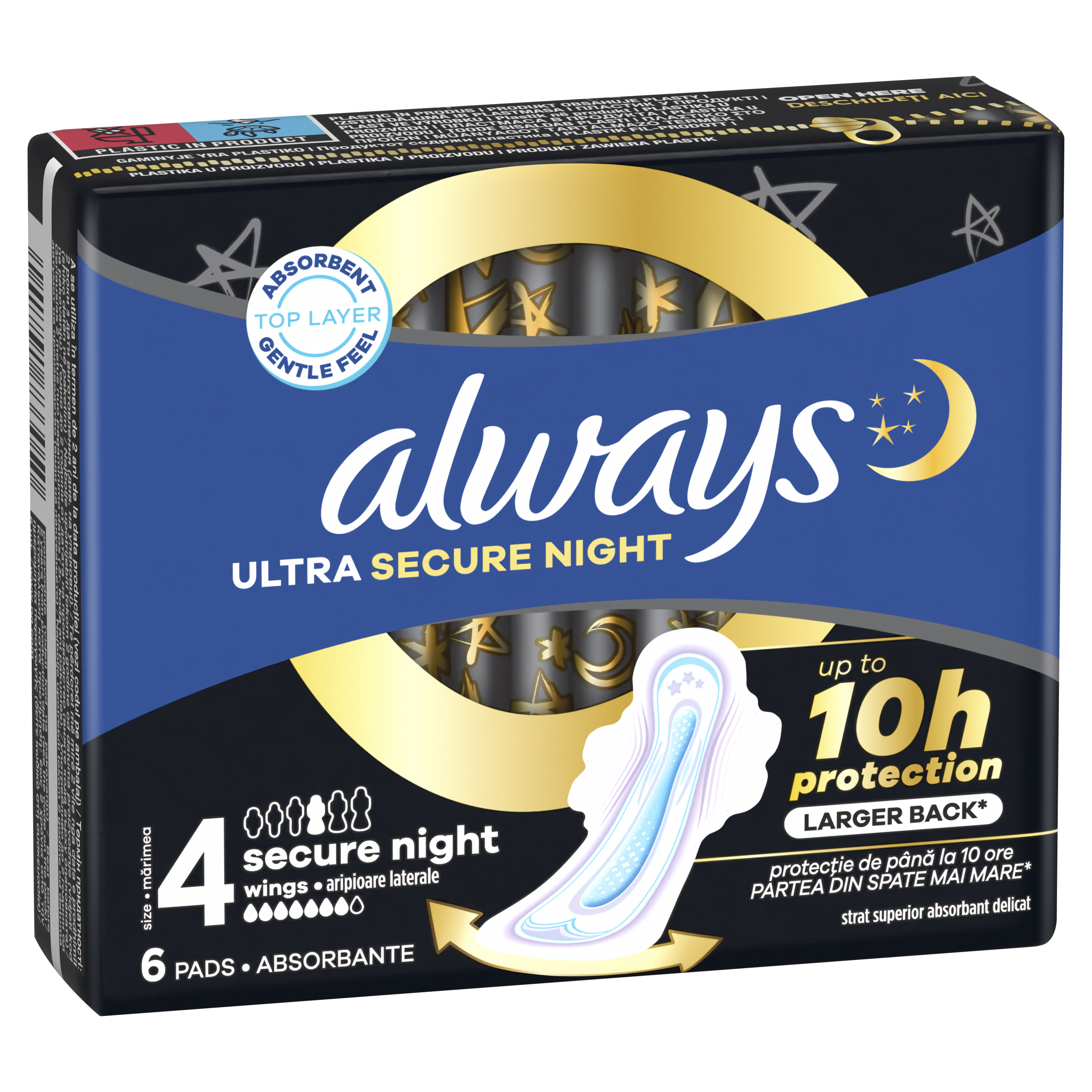 Always Podpaski Ultra Secure Night, Podpaski Ze Skrzydełkami, 6 Sztuk
