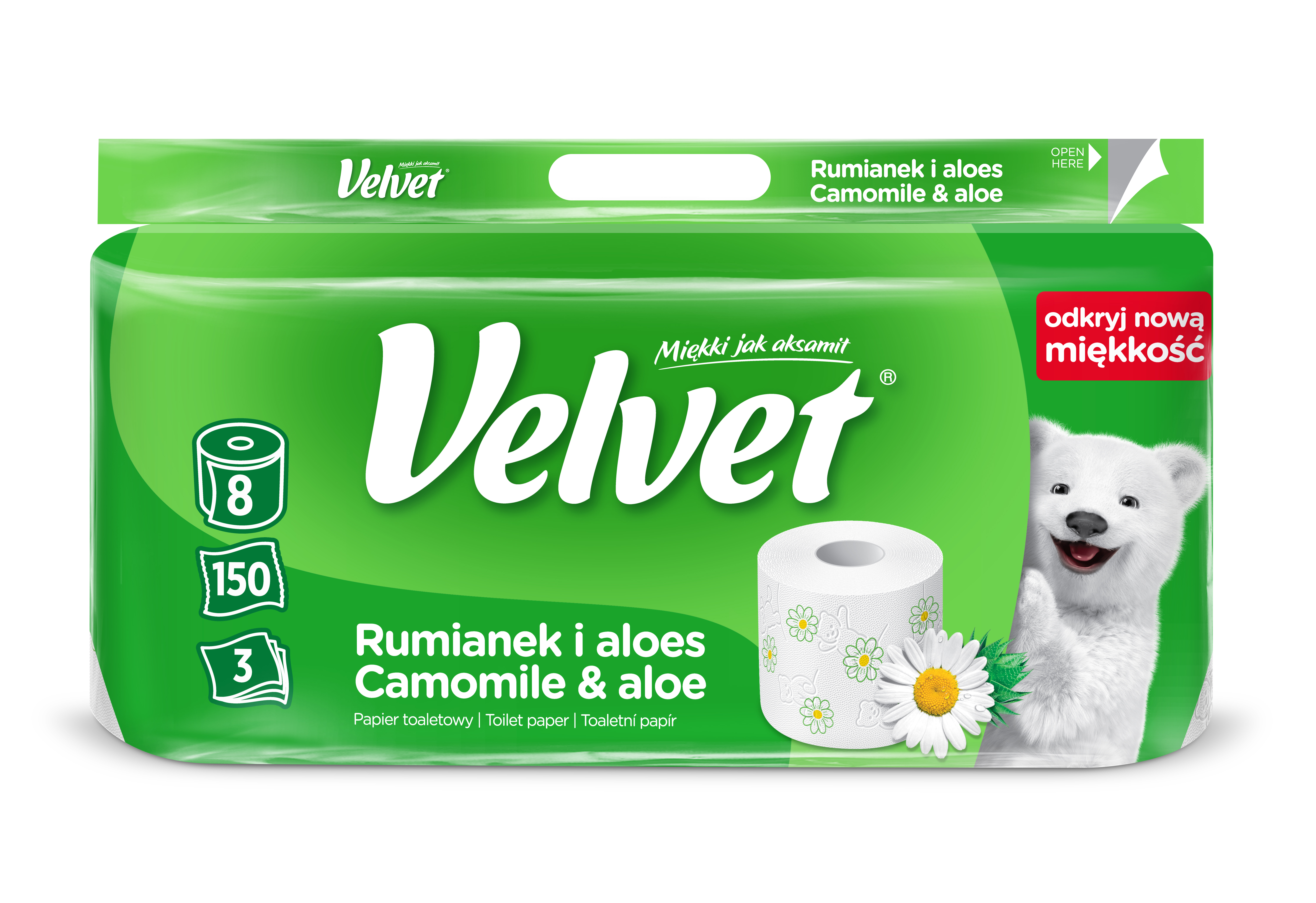 Papier Toaletowy Velvet Rumianek I Aloes 8 Rolek, 3 Warstwy, Zapachowy