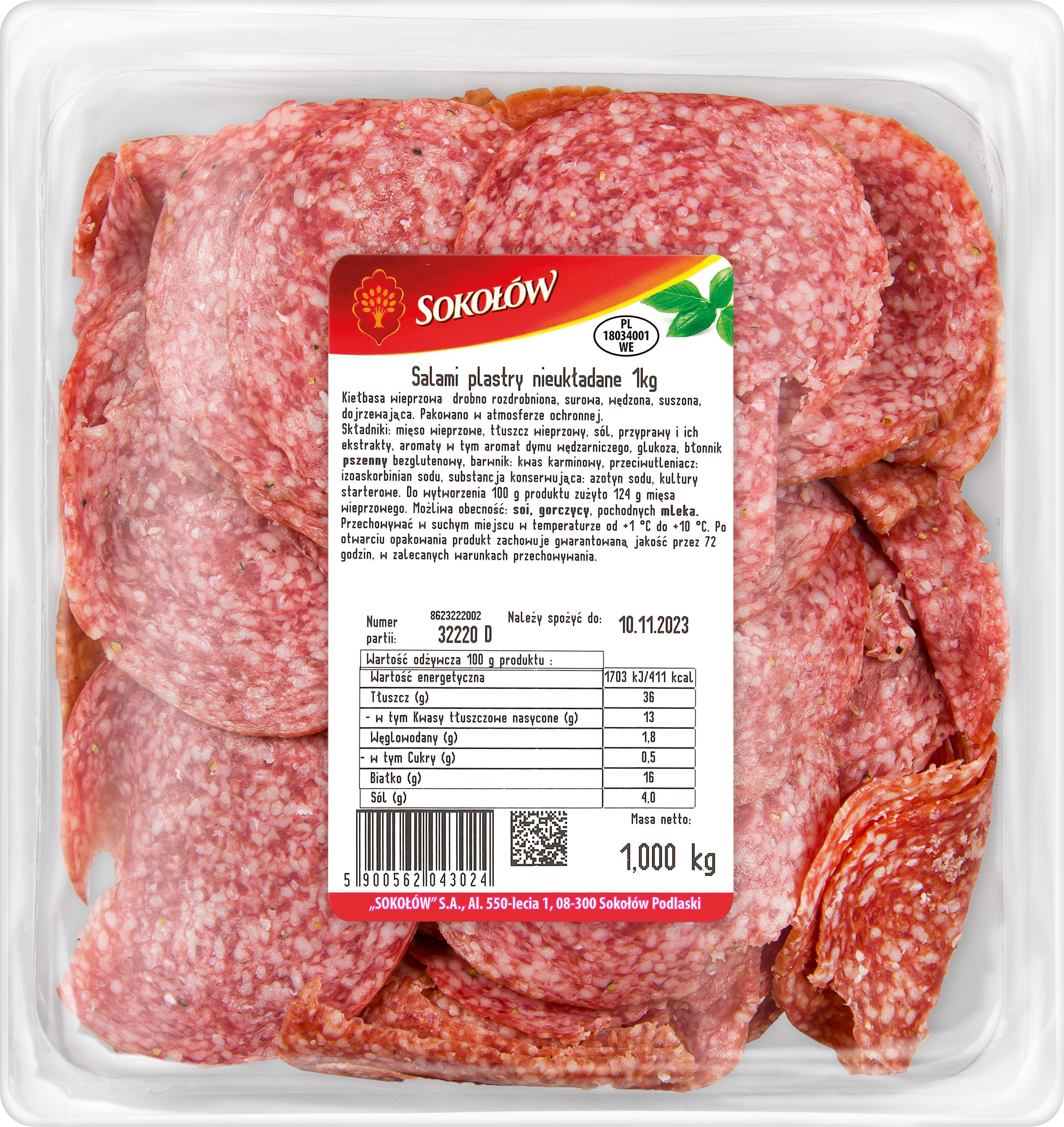 Salami Plastry Nieukładane 1Kg Sokołów
