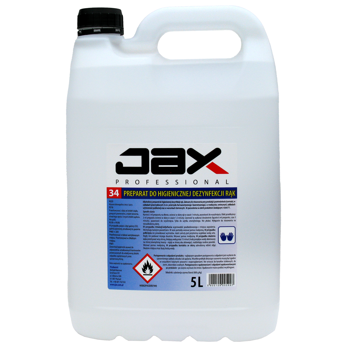 Jax Professional Preparat Do Higienicznej Dezynfekcji Rąk ,,34’’ 5L