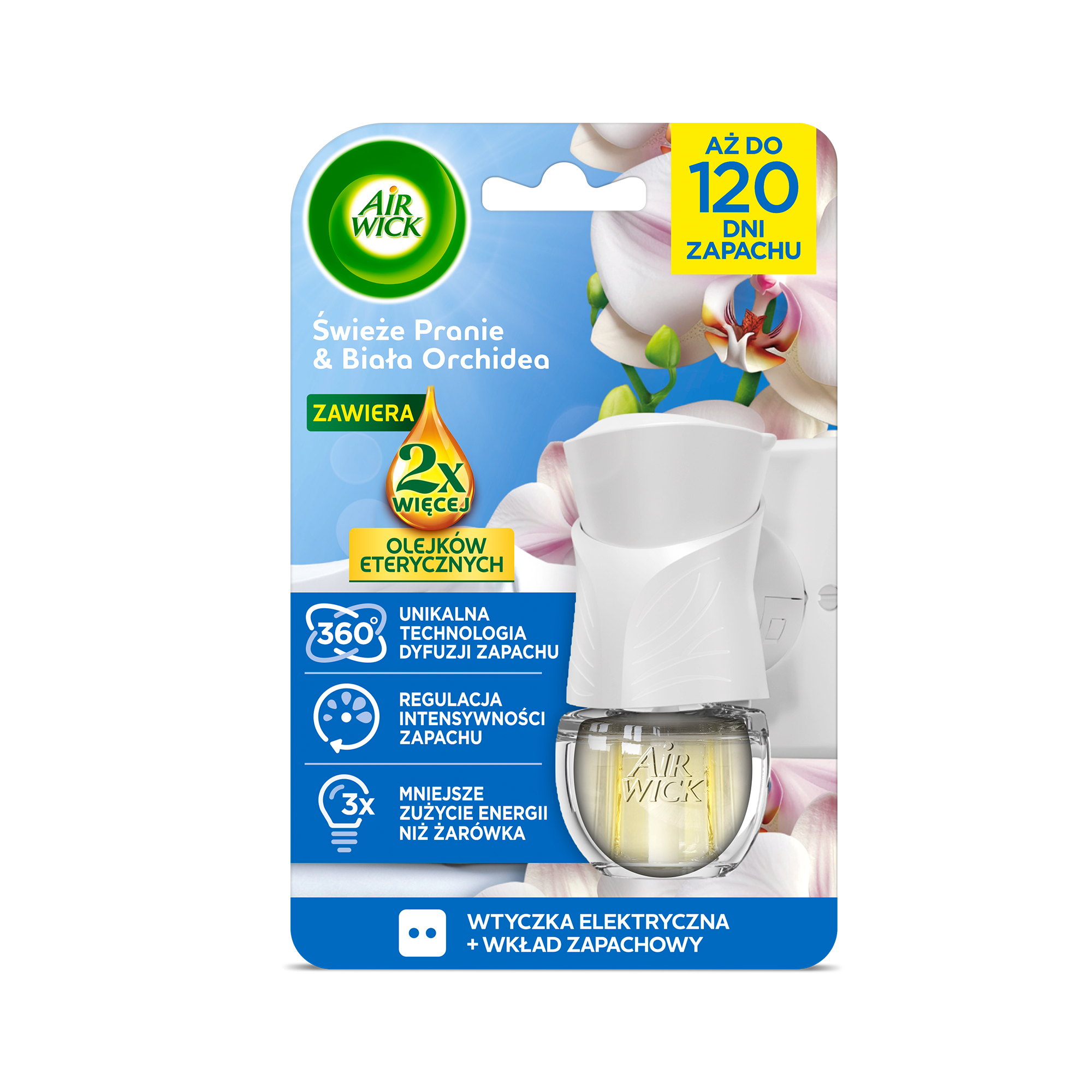 Air Wick Elektryczny Odświeżacz Powietrza Świeże Pranie I Biała Orchidea Komplet 19 Ml