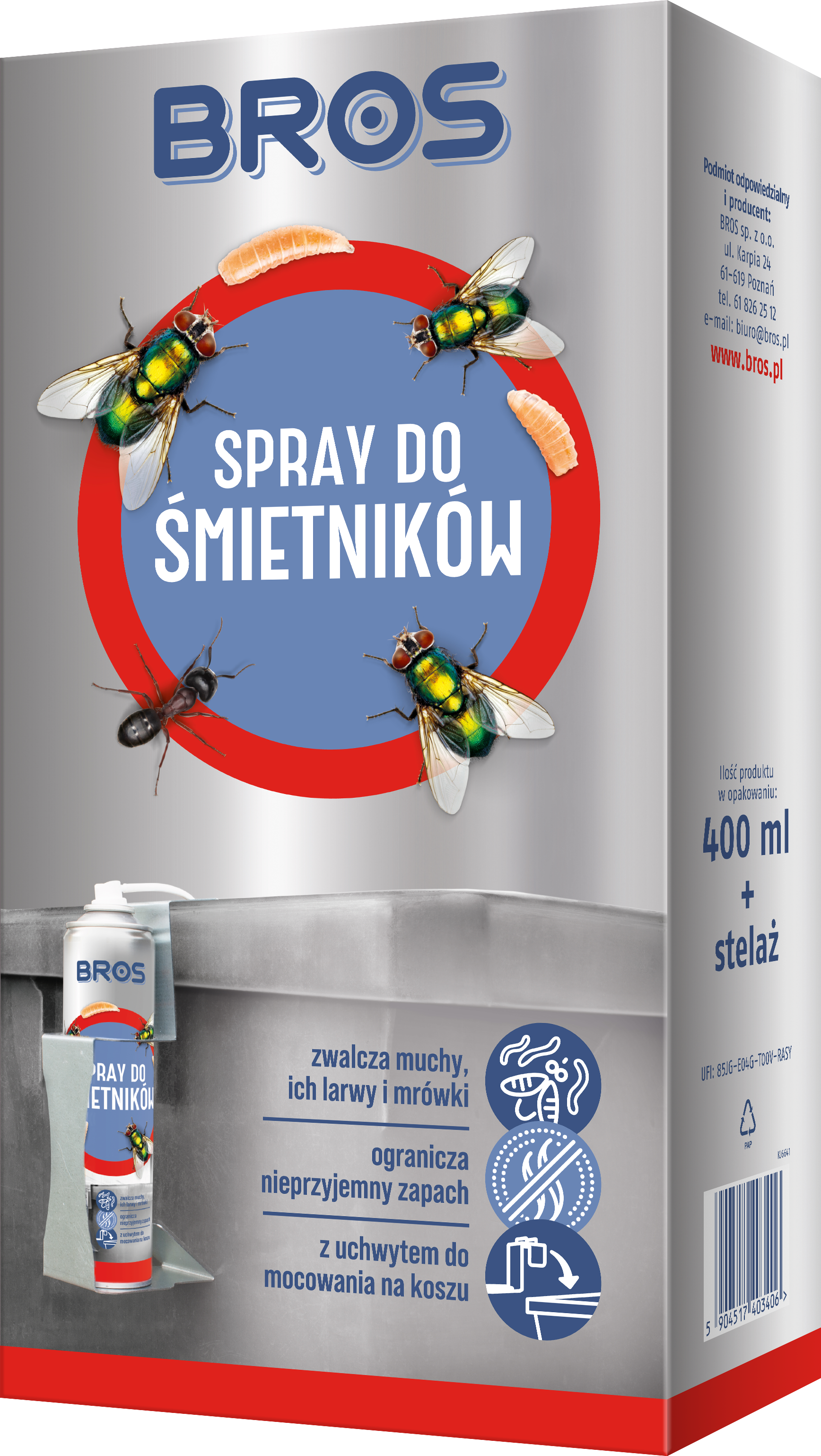 Bros - Spray Do Śmietników 400Ml - Zestaw Z Uchwytem