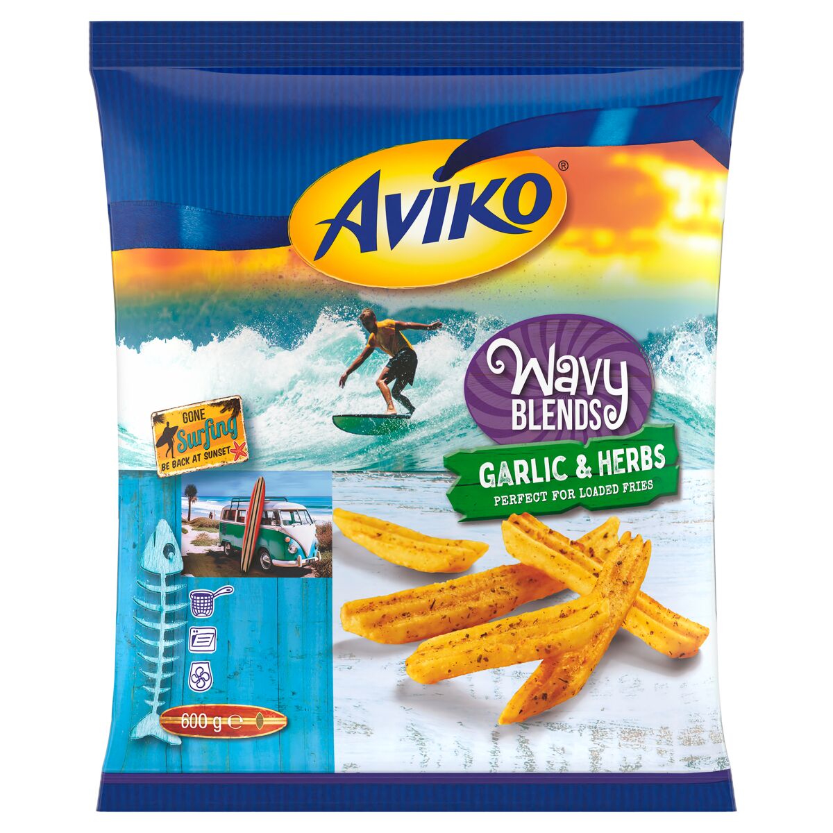 Aviko Falowane Frytki Ziemniaczane O Smaku Ziołowo-Czosnkowym 600G