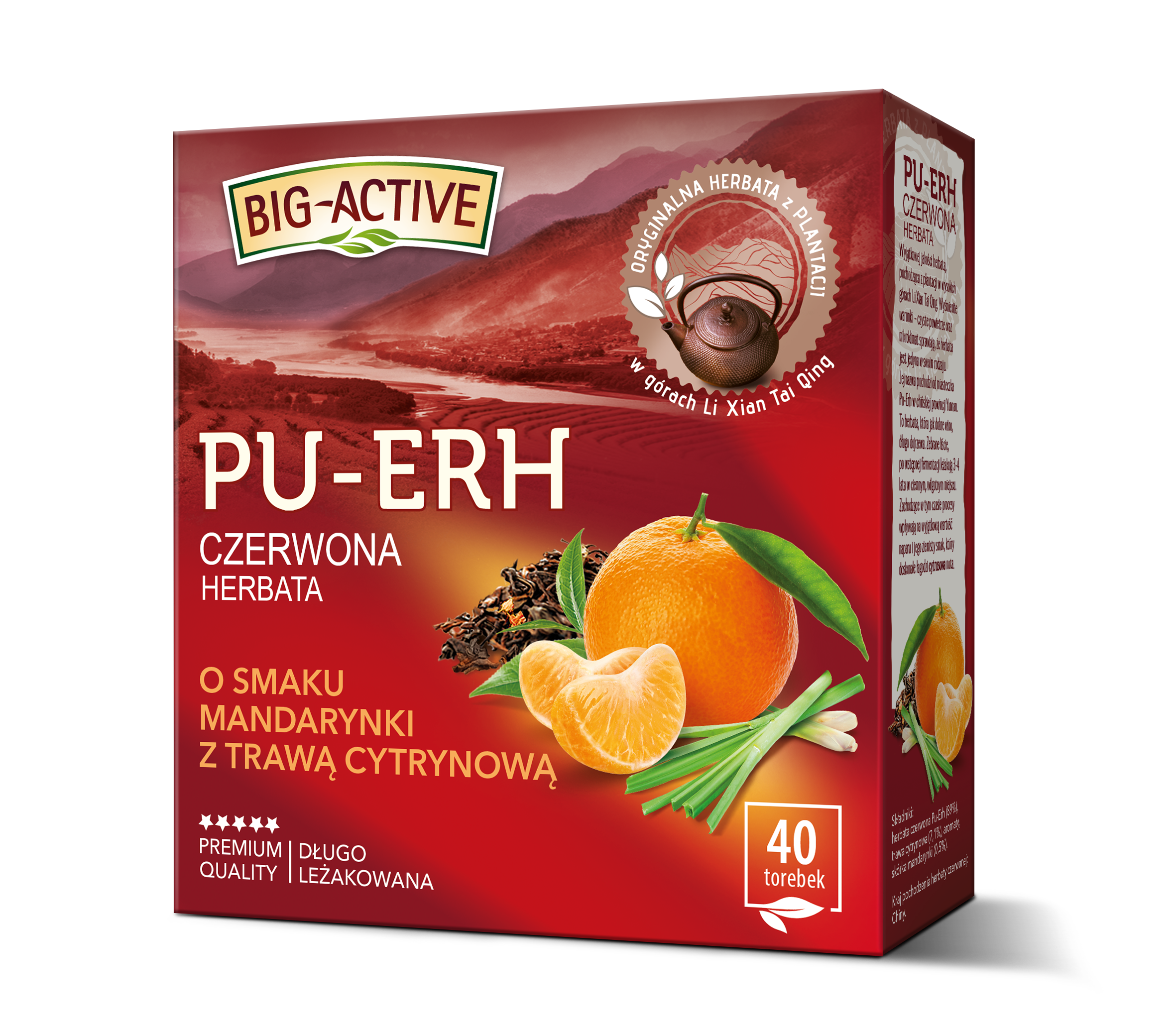 Big-Active - Pu-Erh - Herbata Czerwona O Smaku Mandarynki Z Trawą Cytrynową (40Tb X1,8G)
