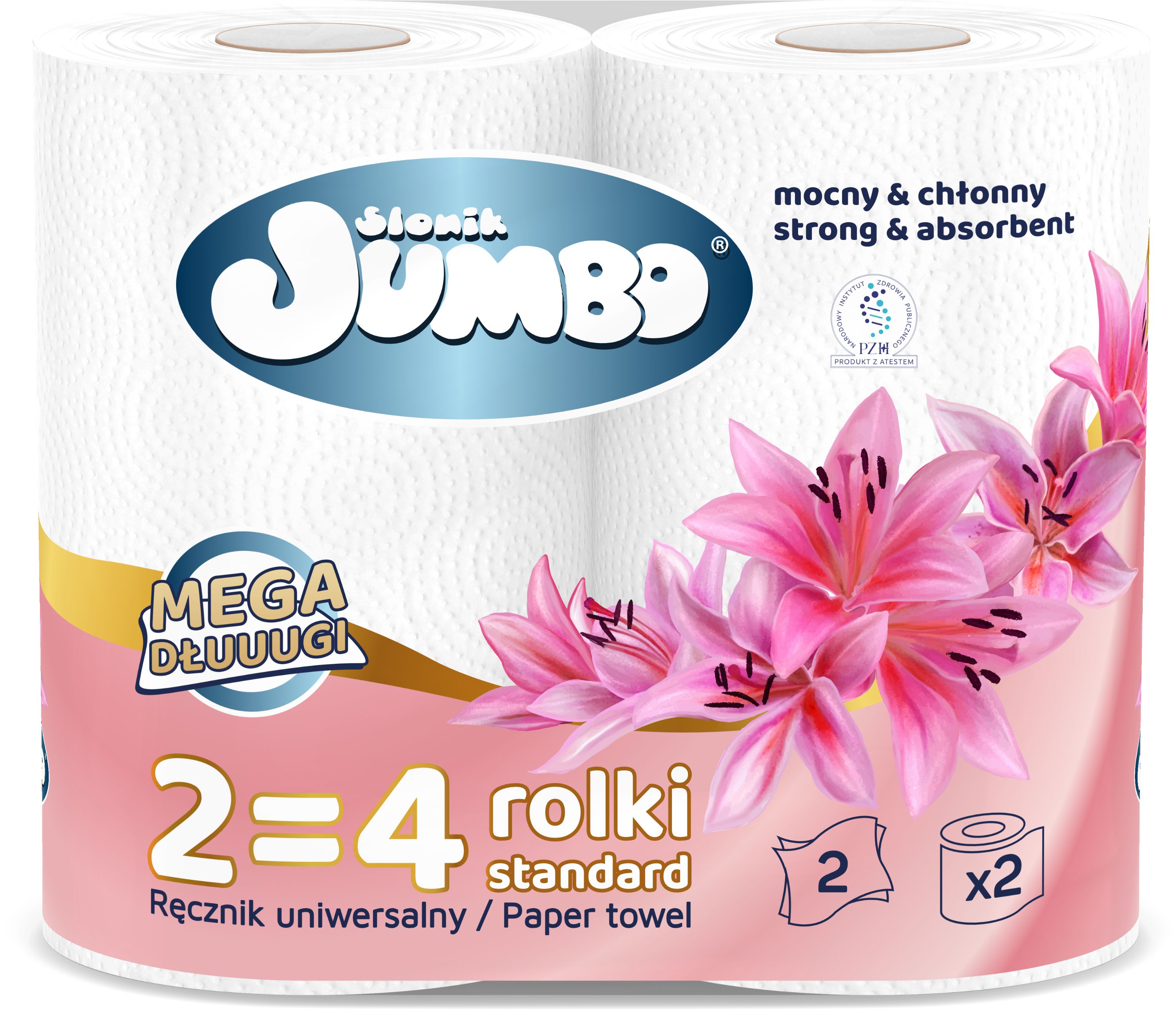 Słonik Jumbo Ręcznik Papierowy Biały 2=4 2 Rolki 2-Warstwowy