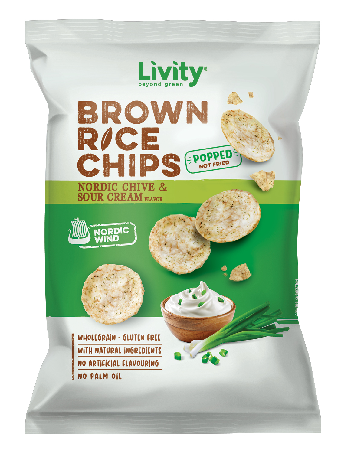 Livity Chipsy Ryżowe Pełnoziarniste O Smaku Nordyckiego Szczypiorku Ze Śmietaną 60G