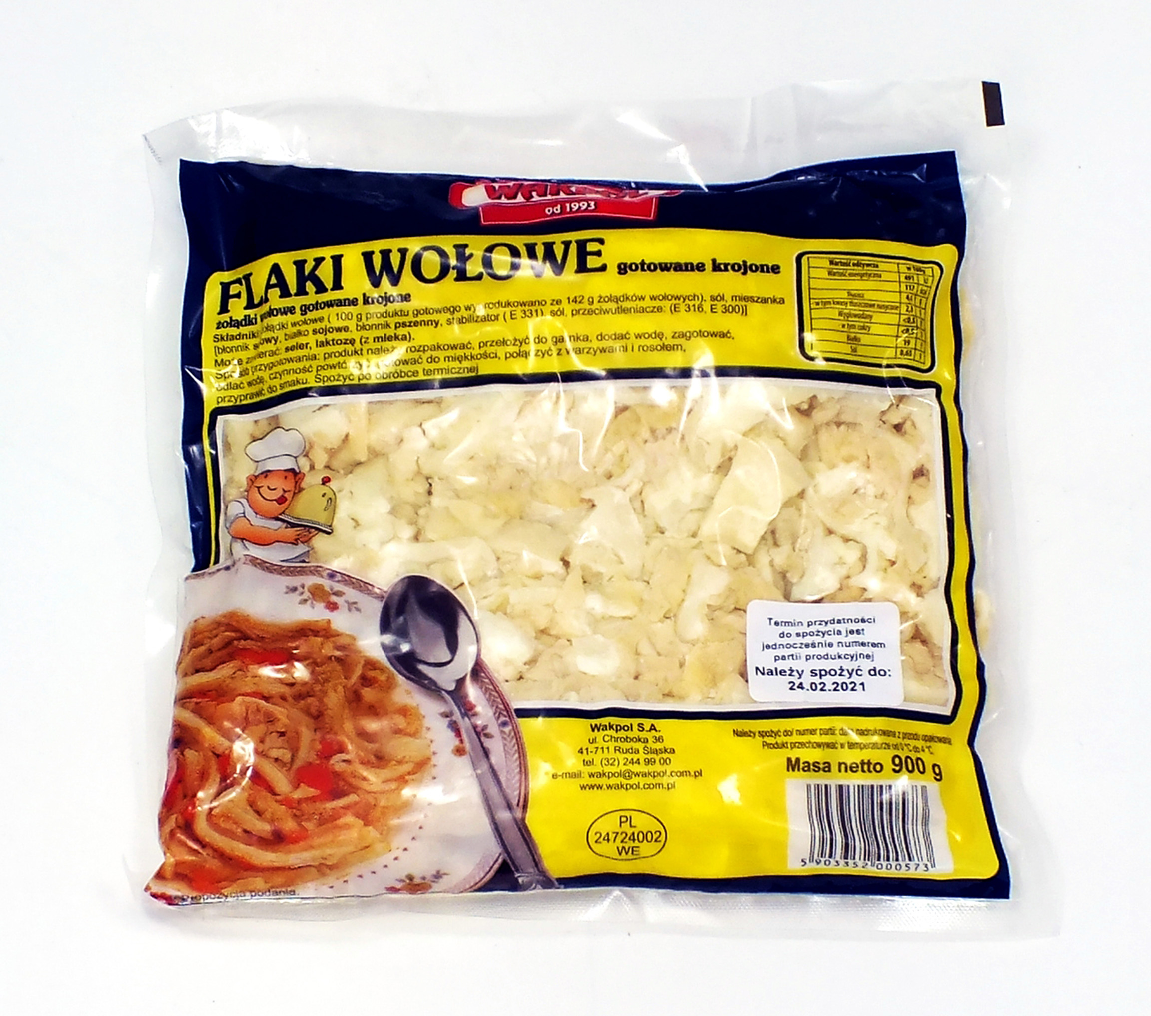 Flaki Wołowe Gotowane Krojone 900 G Wakpol