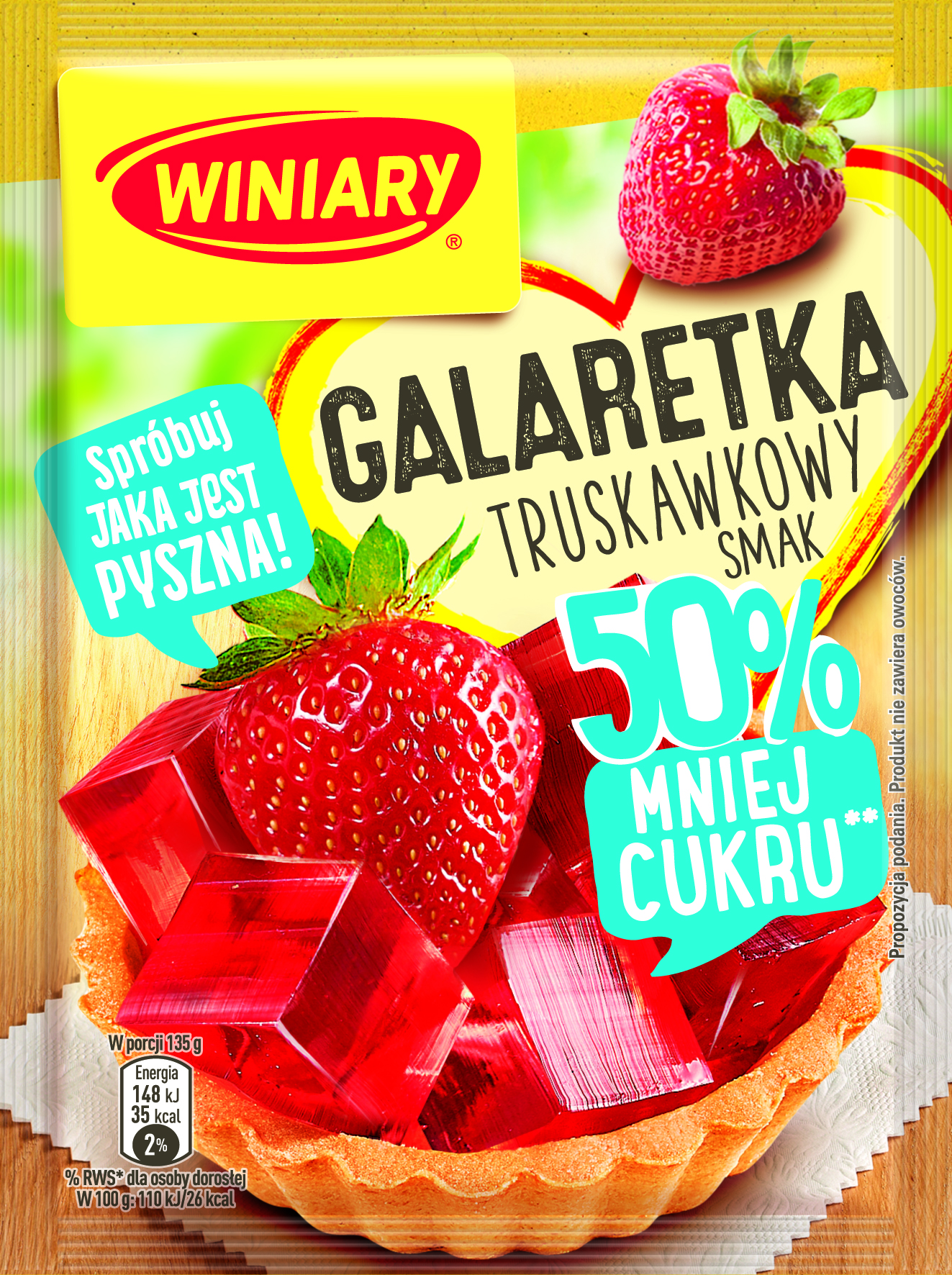 Winiary Galaretka O Smaku Truskawkowym 50% Mniej Cukru 39G