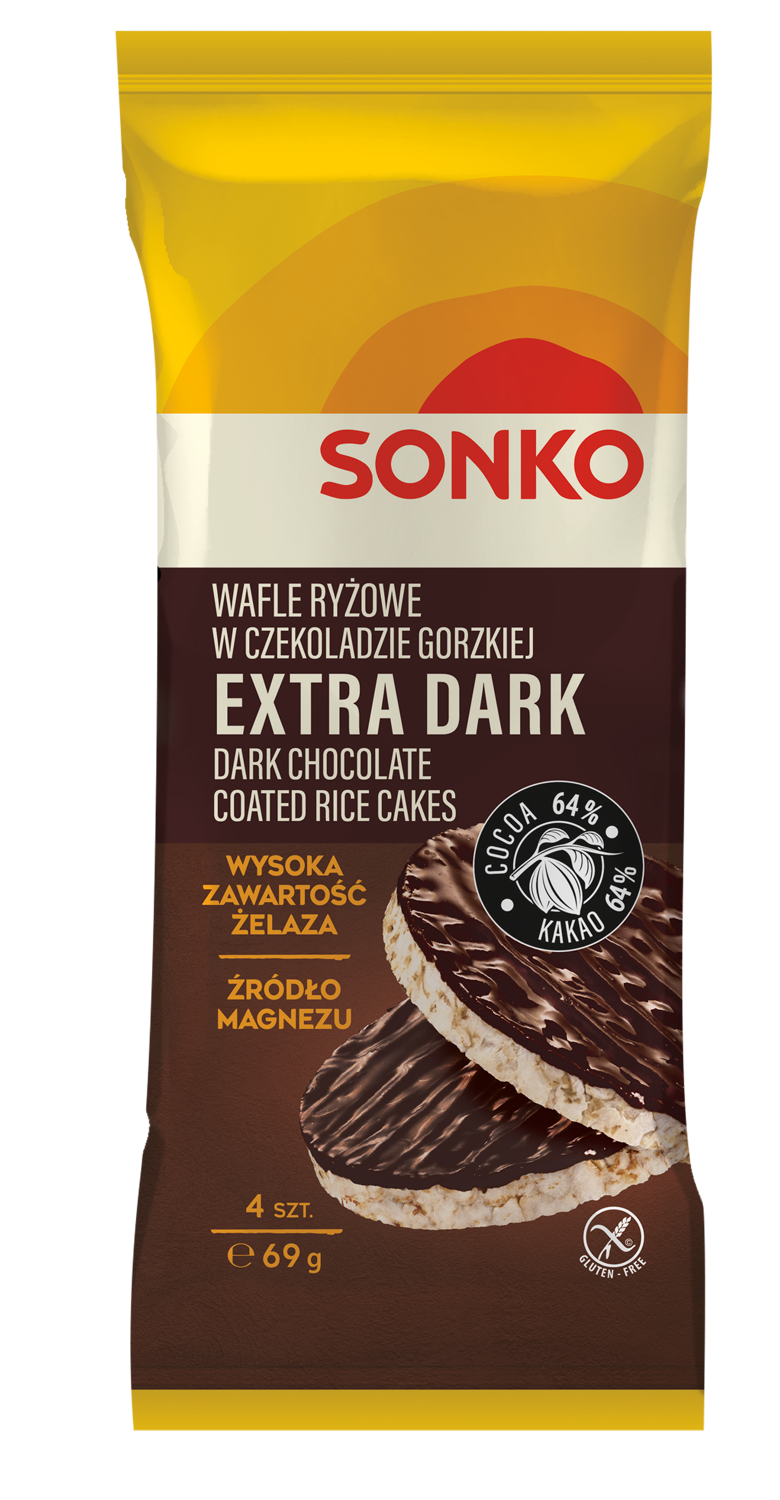 Sonko Wafle Ryżowe W Czekoladzie Gorzkiej 64% Extra Dark 69G