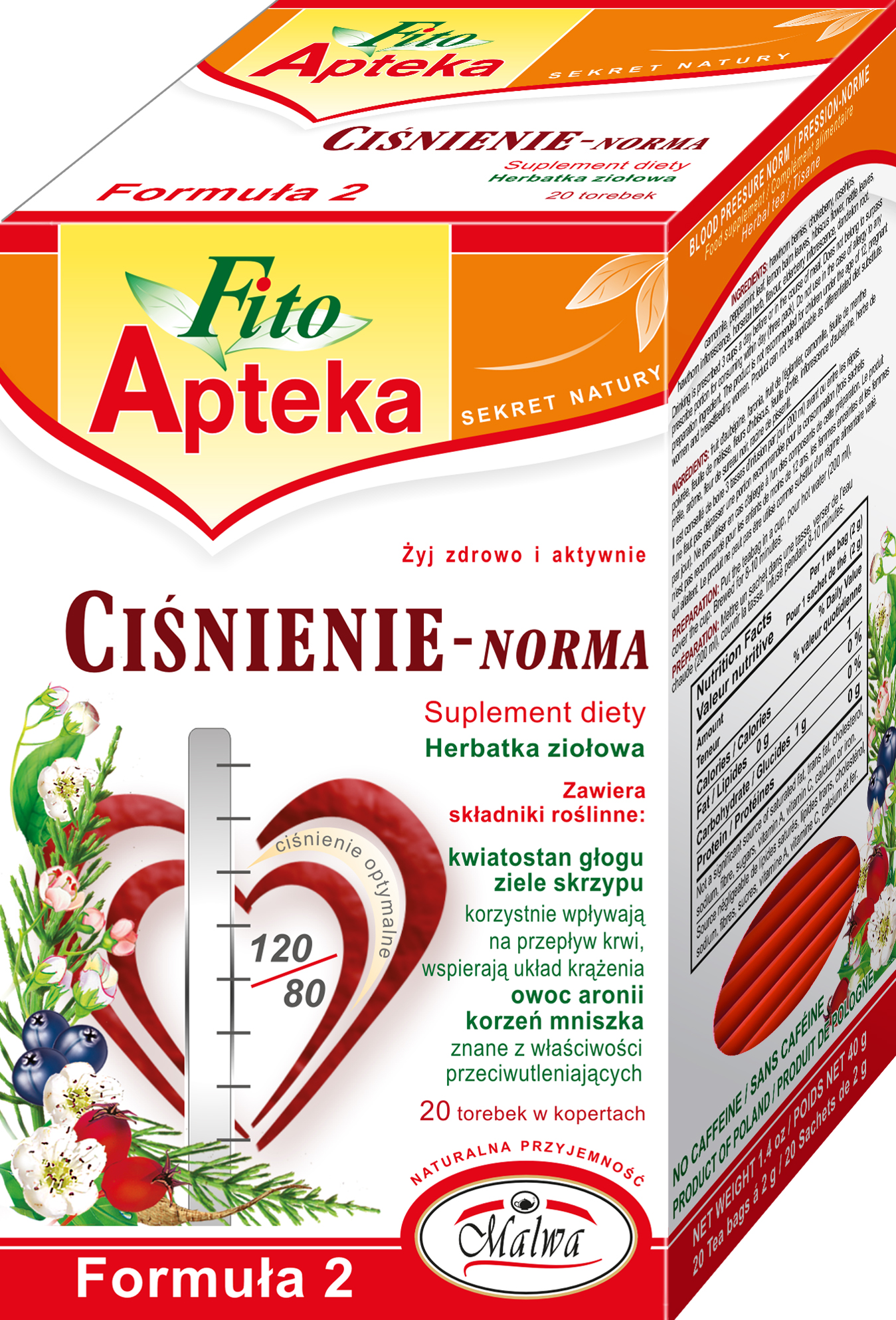Malwa Fito Apteka Herbatka Ziołowa Ciśnienie Norma Suplement Diety 20X2G