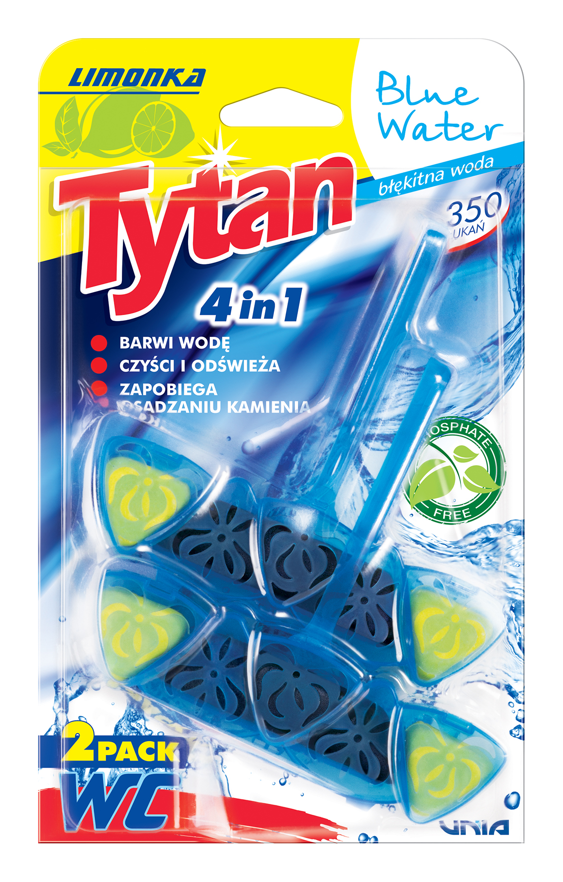 Czterofunkcyjna Zawieszka Barwiąca Wodę Tytan Blue Water Limonka 2X40G