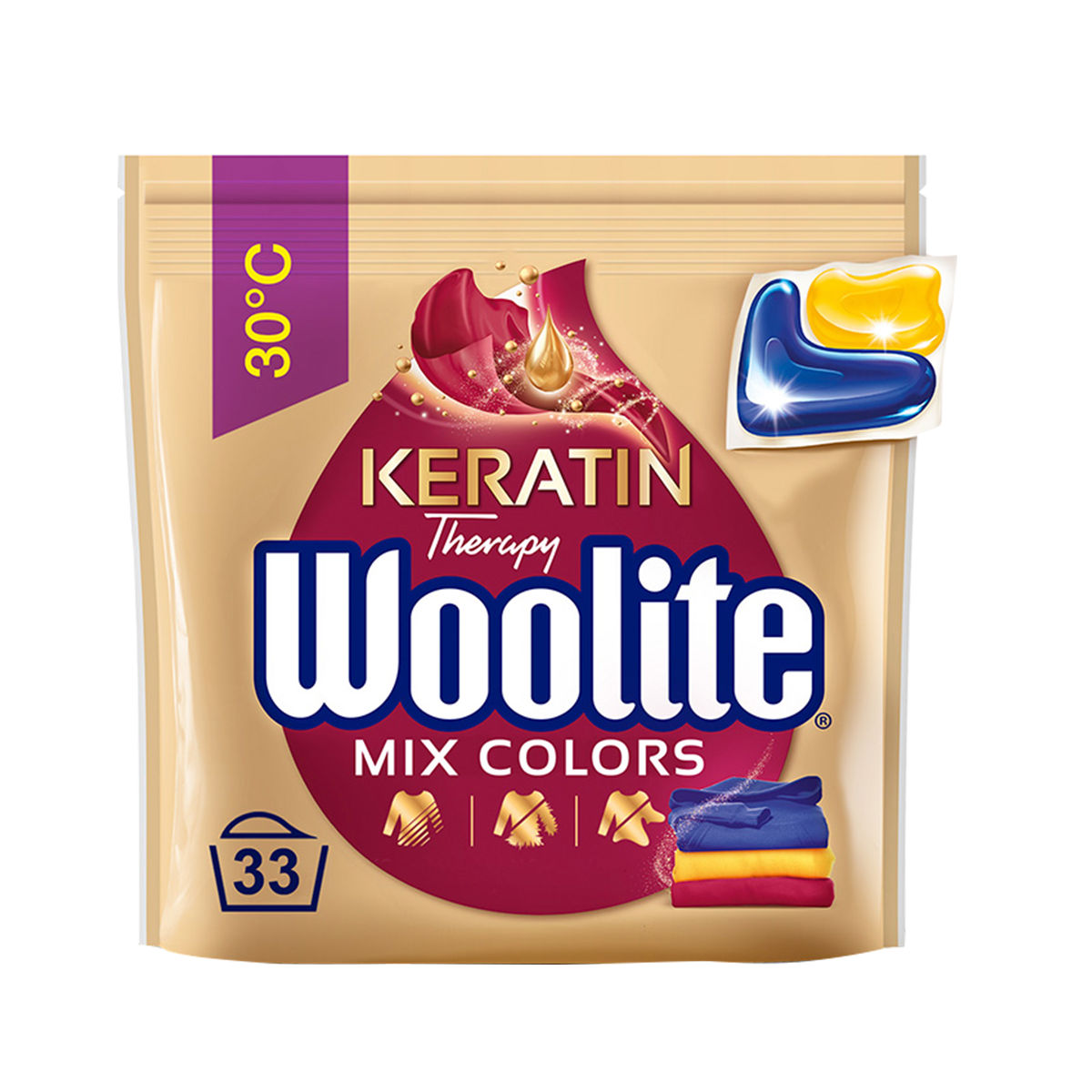 Woolite Żelowe Kapsułki Do Prania Z Keratyną Do Kolorów 33 Szt
