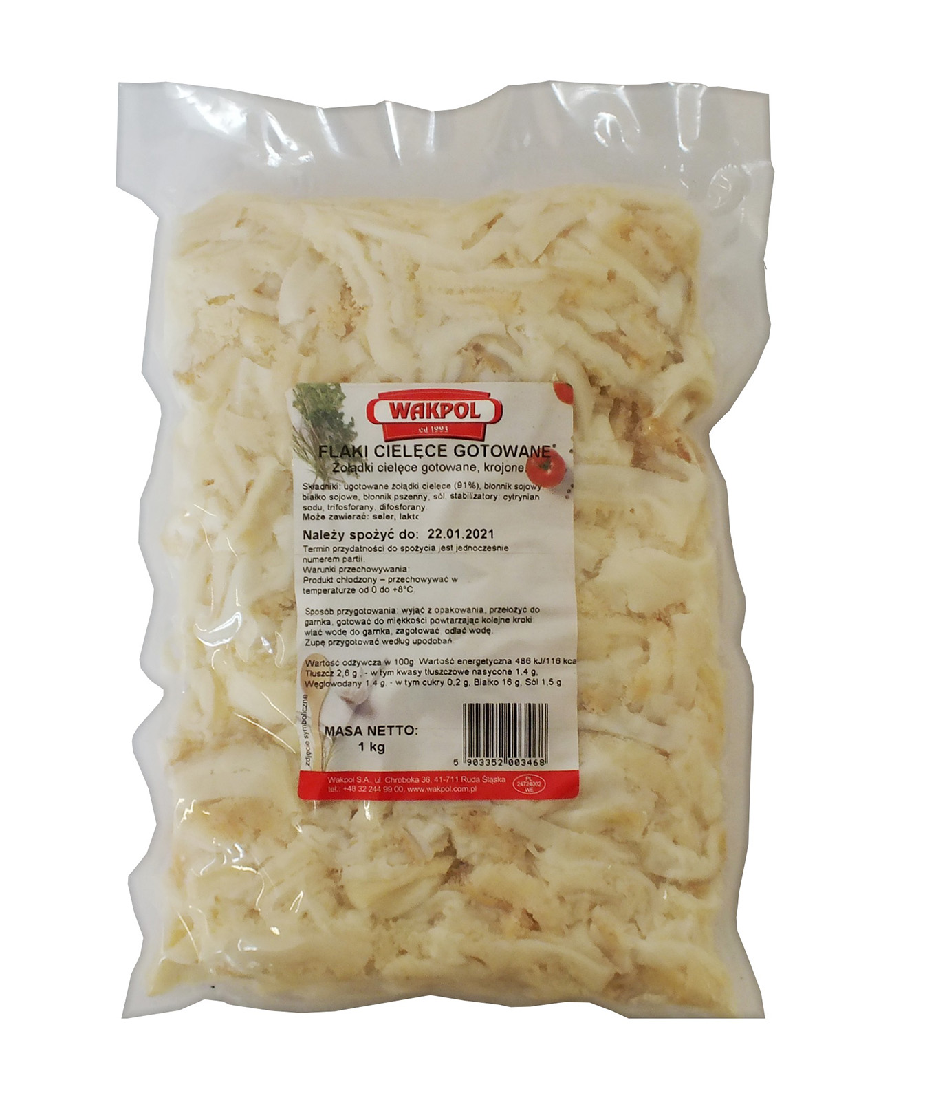 Flaki Cielęce Gotowane 1 Kg Wakpol