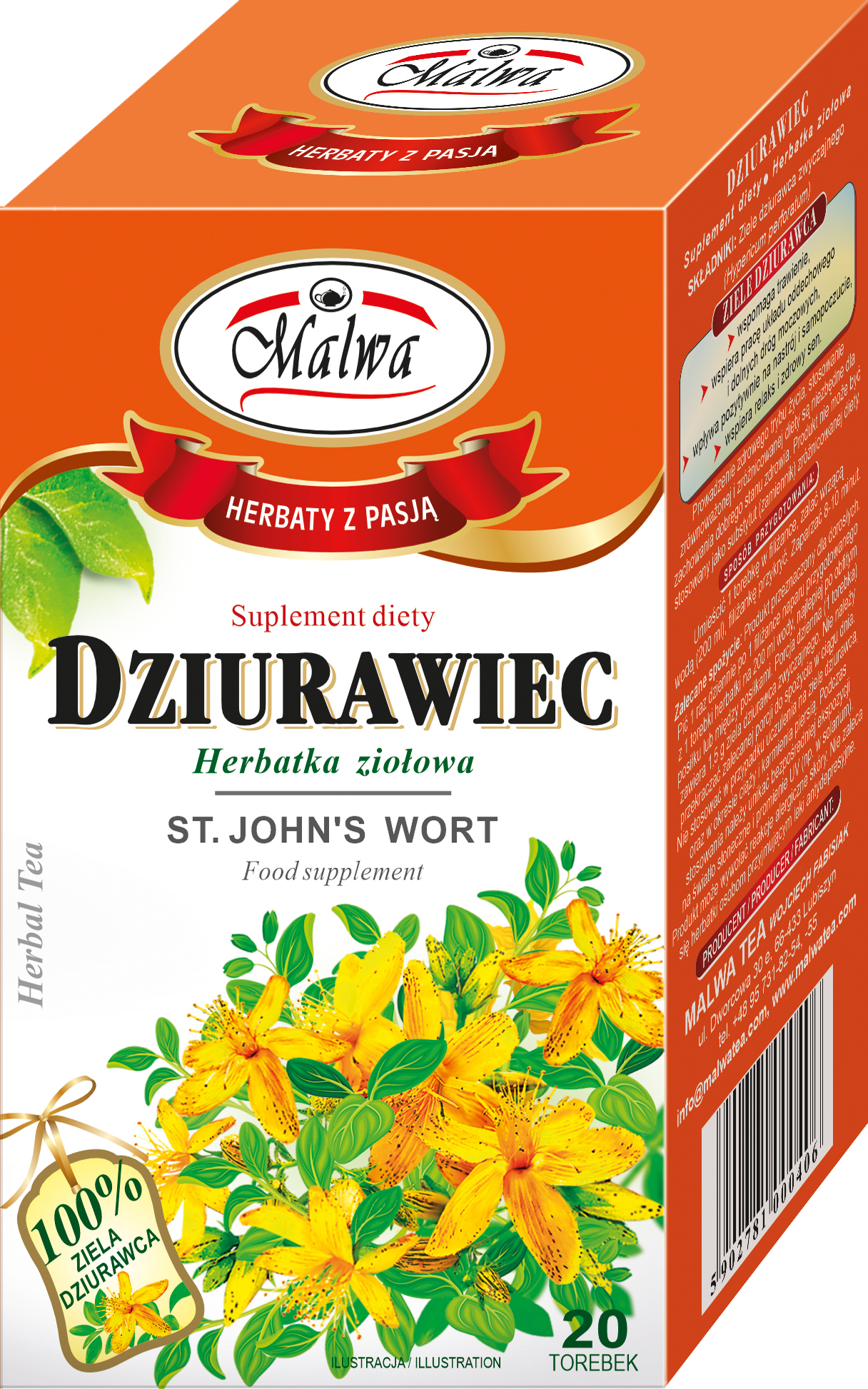 Malwa Herbatka Ziołowa Dziurawiec Suplement Diety 20X1,5G