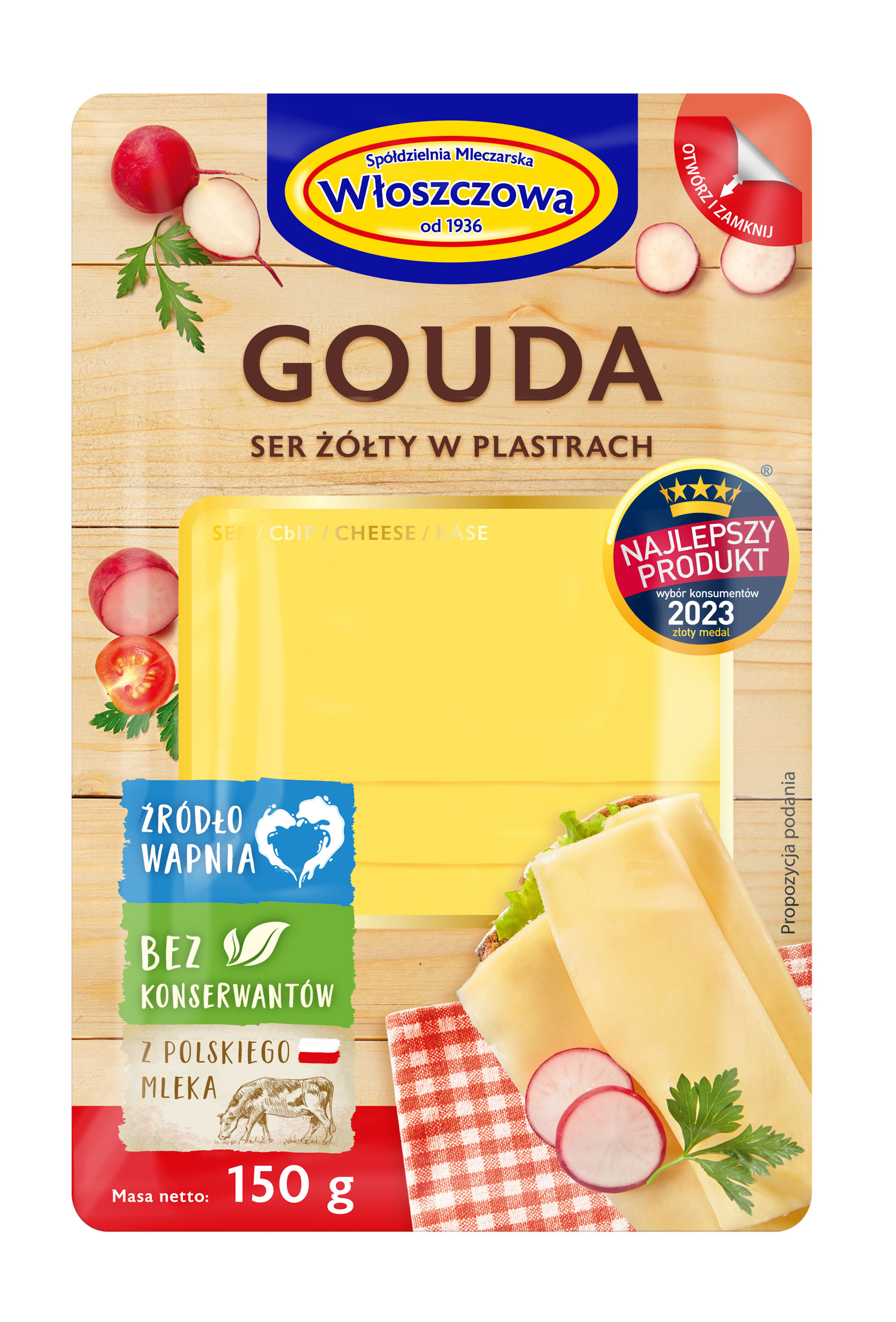 Ser Plastry O/Z Gouda 150G Włoszczowa