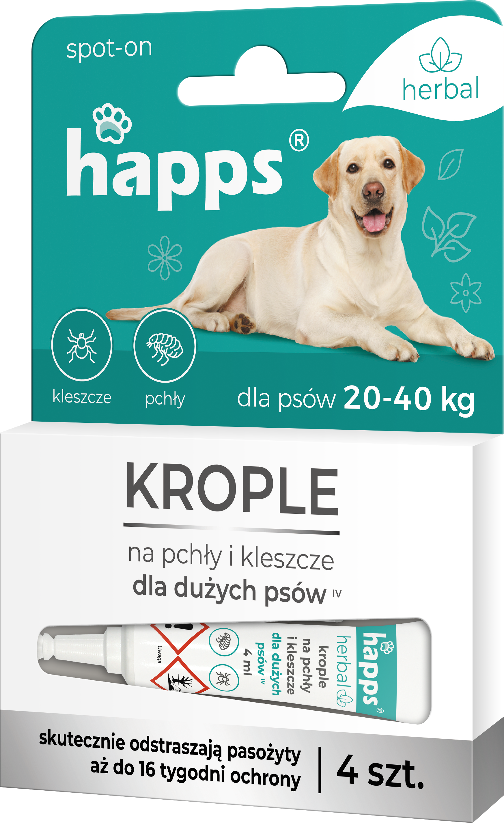 Happs Herbal - Krople Na Pchły I Kleszcze Dla Dużych Psów 20-40Kg (4 Szt.)