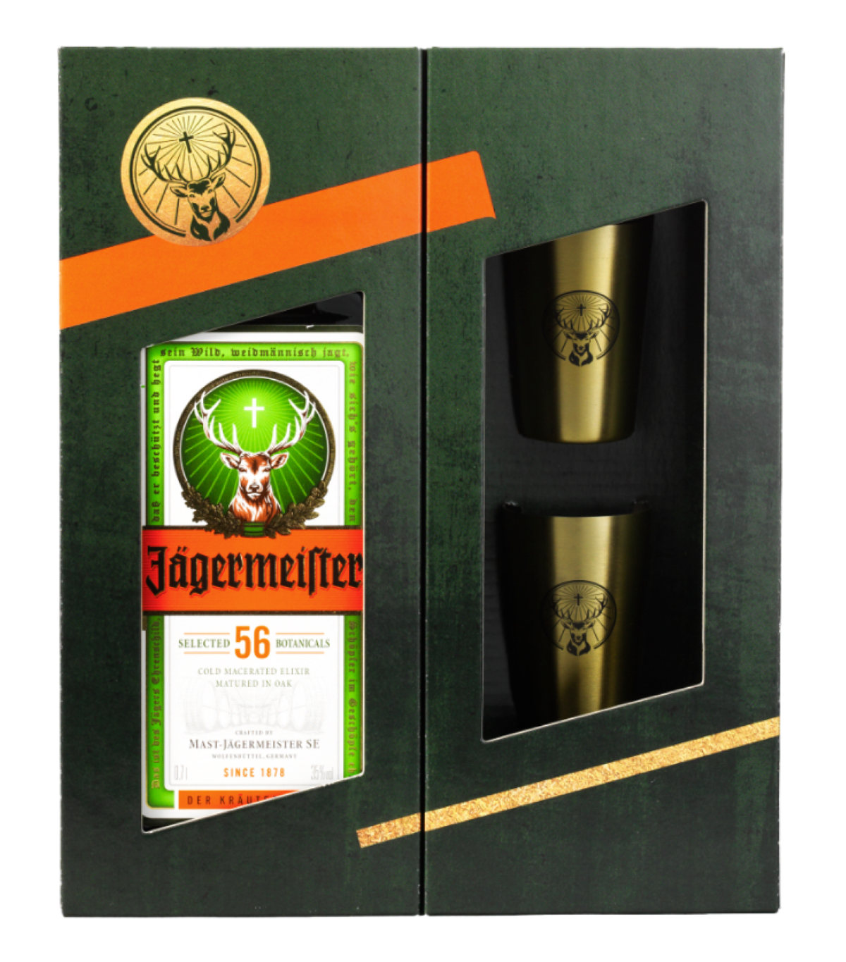 Likier Ziołowy Jagermeister 700 Ml 35% + 2 Złote Kieliszki