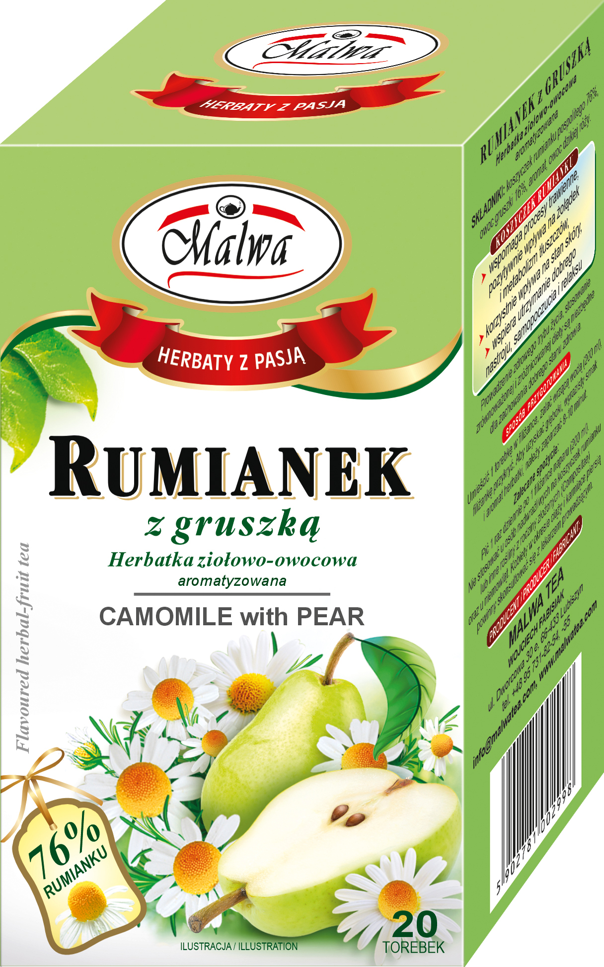 Malwa Herbata Ziołowa Rumianek Z Gruszką 20X2G