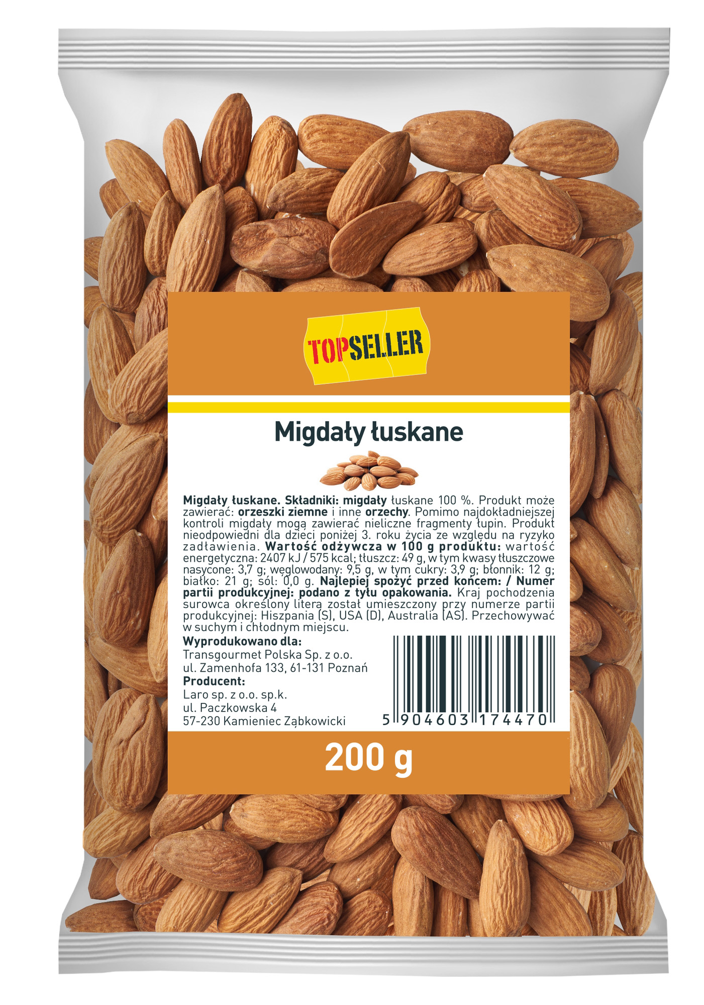 Topseller Migdały Łuskane 200 G