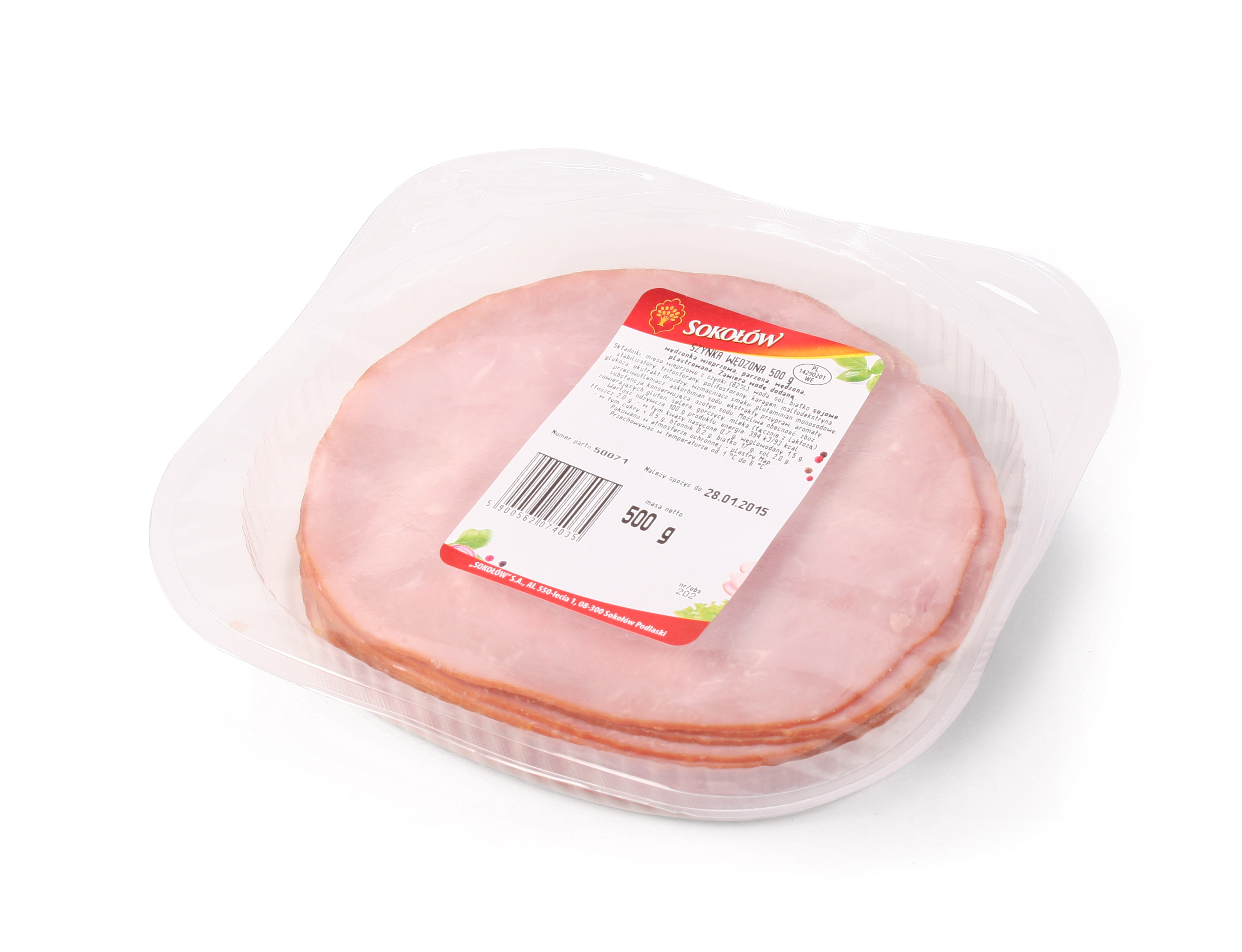 Szynka Wędzona Plastry 500 G Sokołów