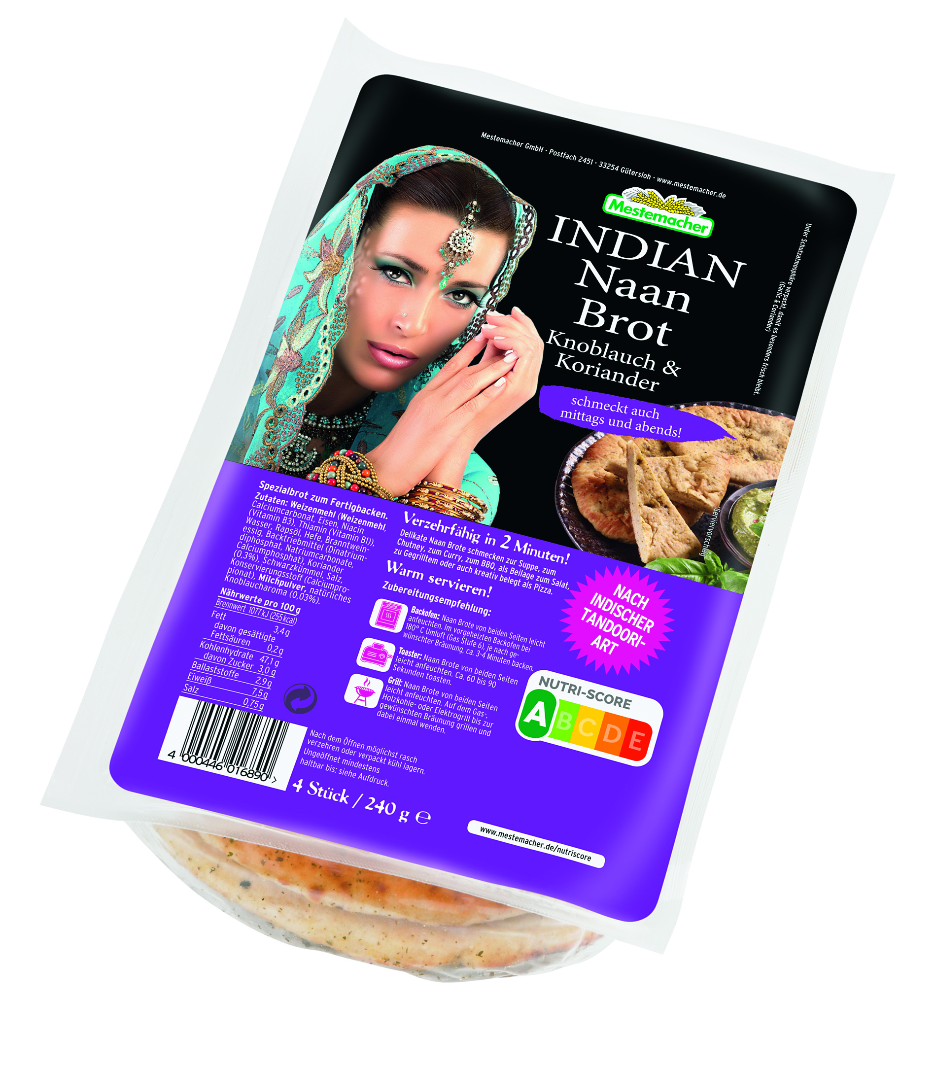 Naan Chlebek W Stylu Indyjskim Pszenny Z Czosnkiem I Kolendrą Mestemacher 240 G