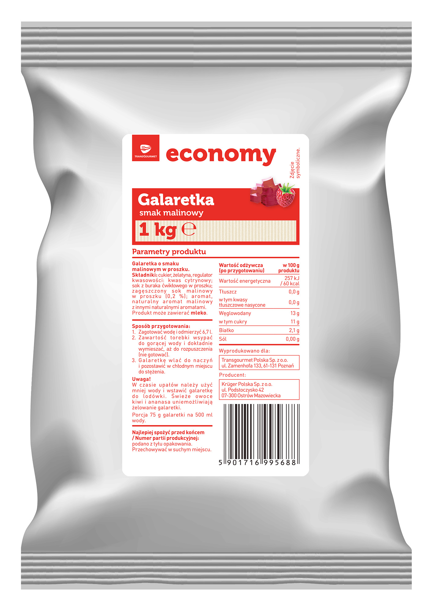 Tge Galaretka Smak Malinowy 1Kg
