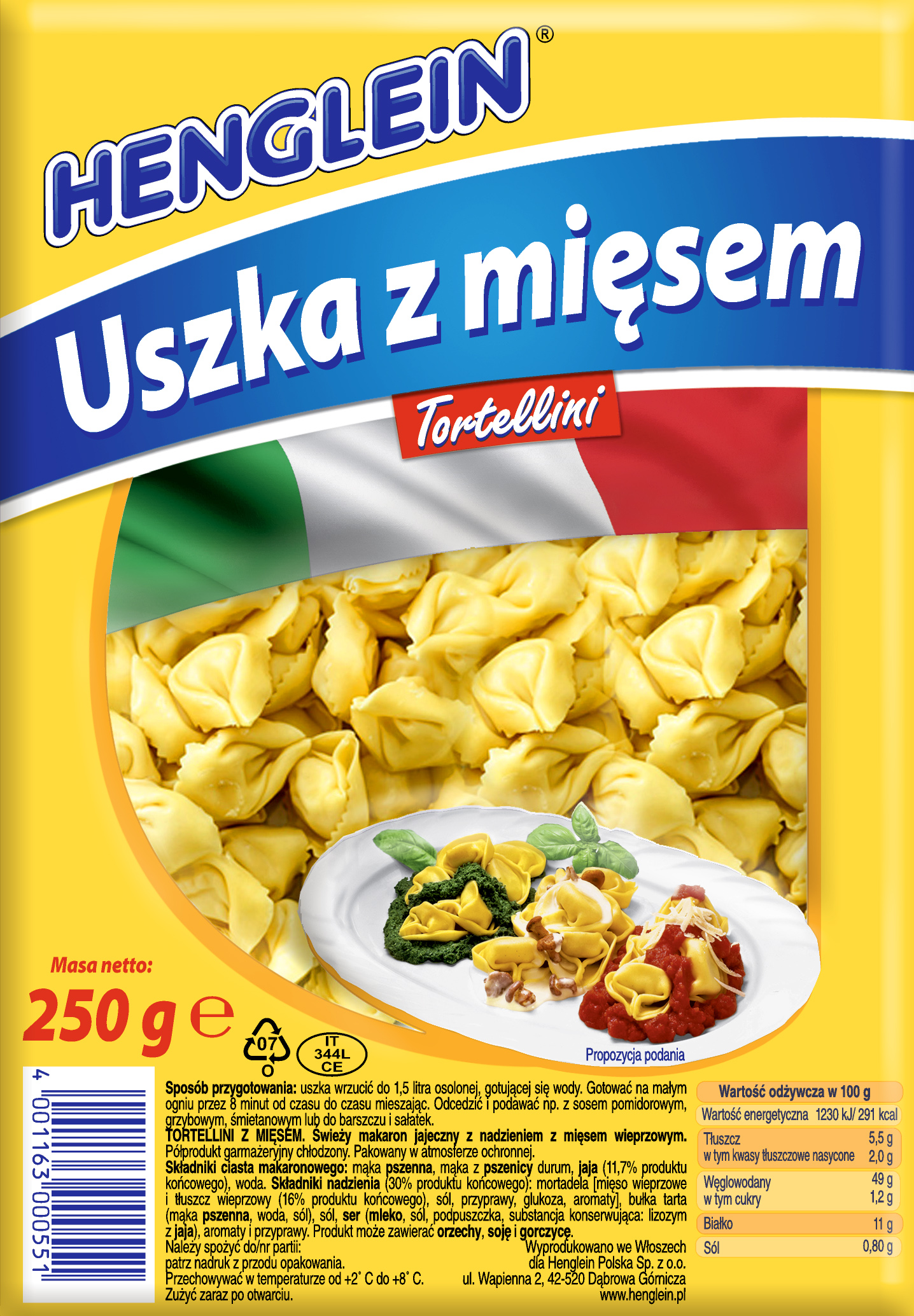 Henglein Tortellini Uszka Z Mięsem 250 G