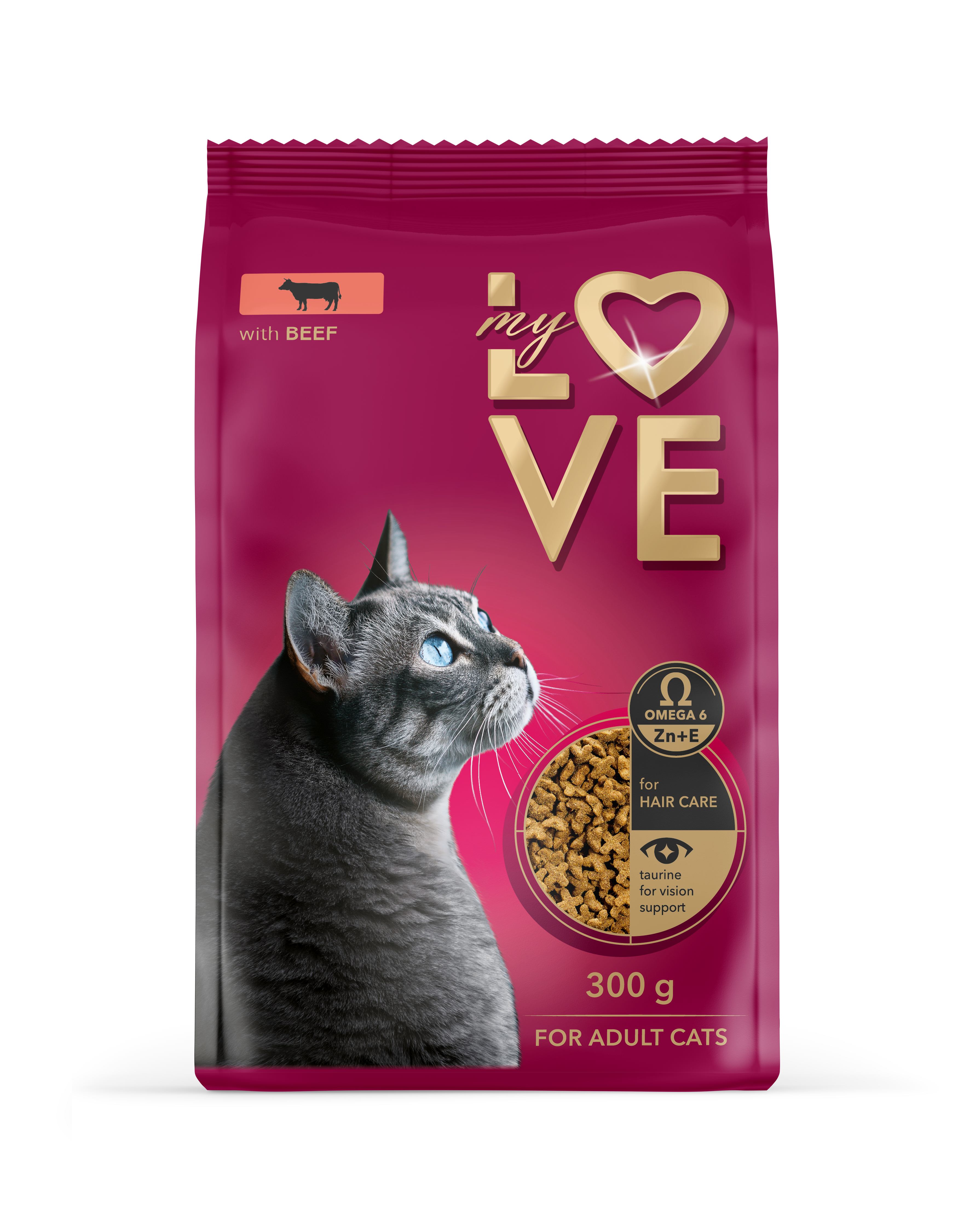 My Love Pełnoporcjowa Sucha Karma Dla Dorosłych Kotów Z Wołowiną 300 G