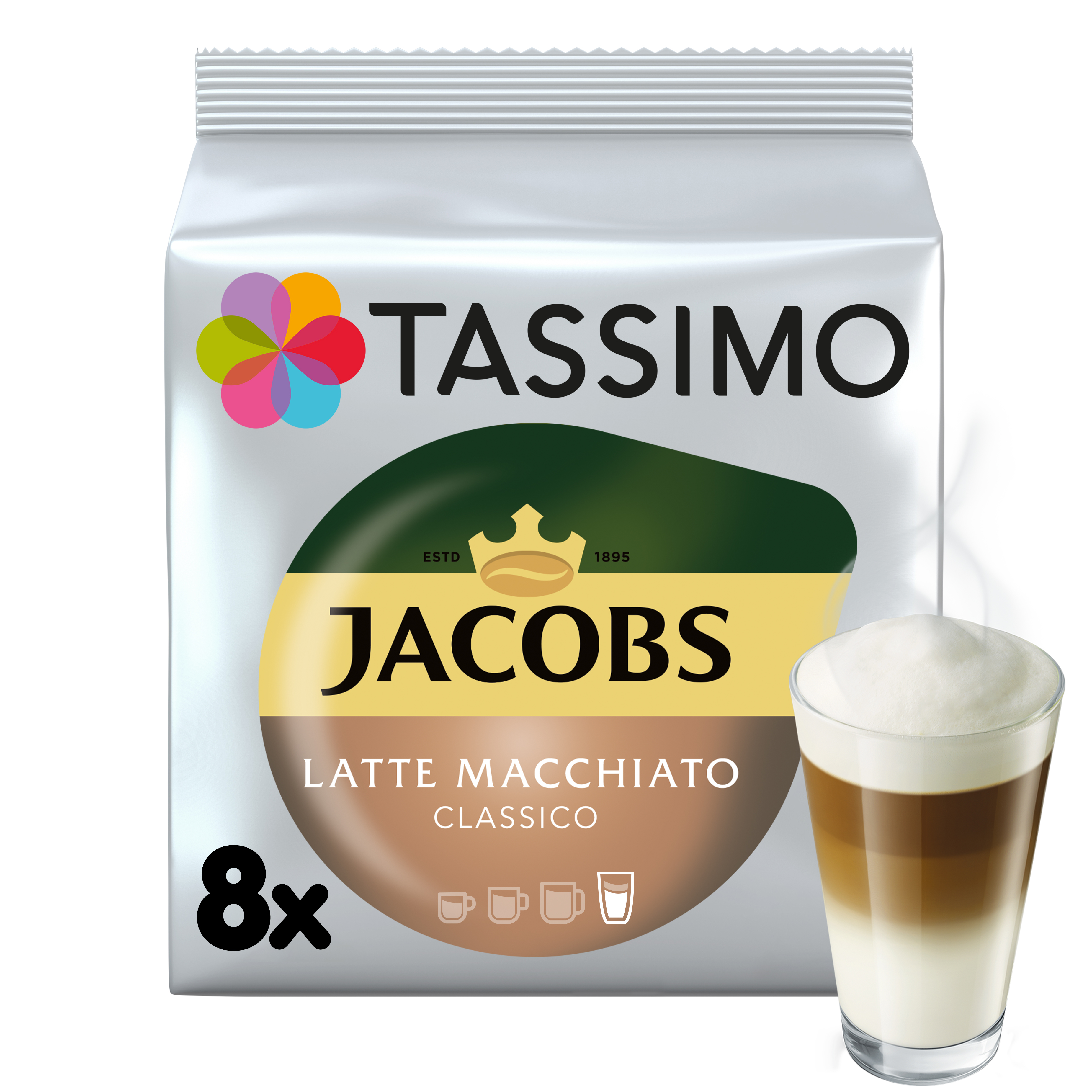 Tassimo Jacobs Latte Macchiato Classico Kawa Mielona 8 Kapsułek I Mleko 8 Kapsułek 264 G