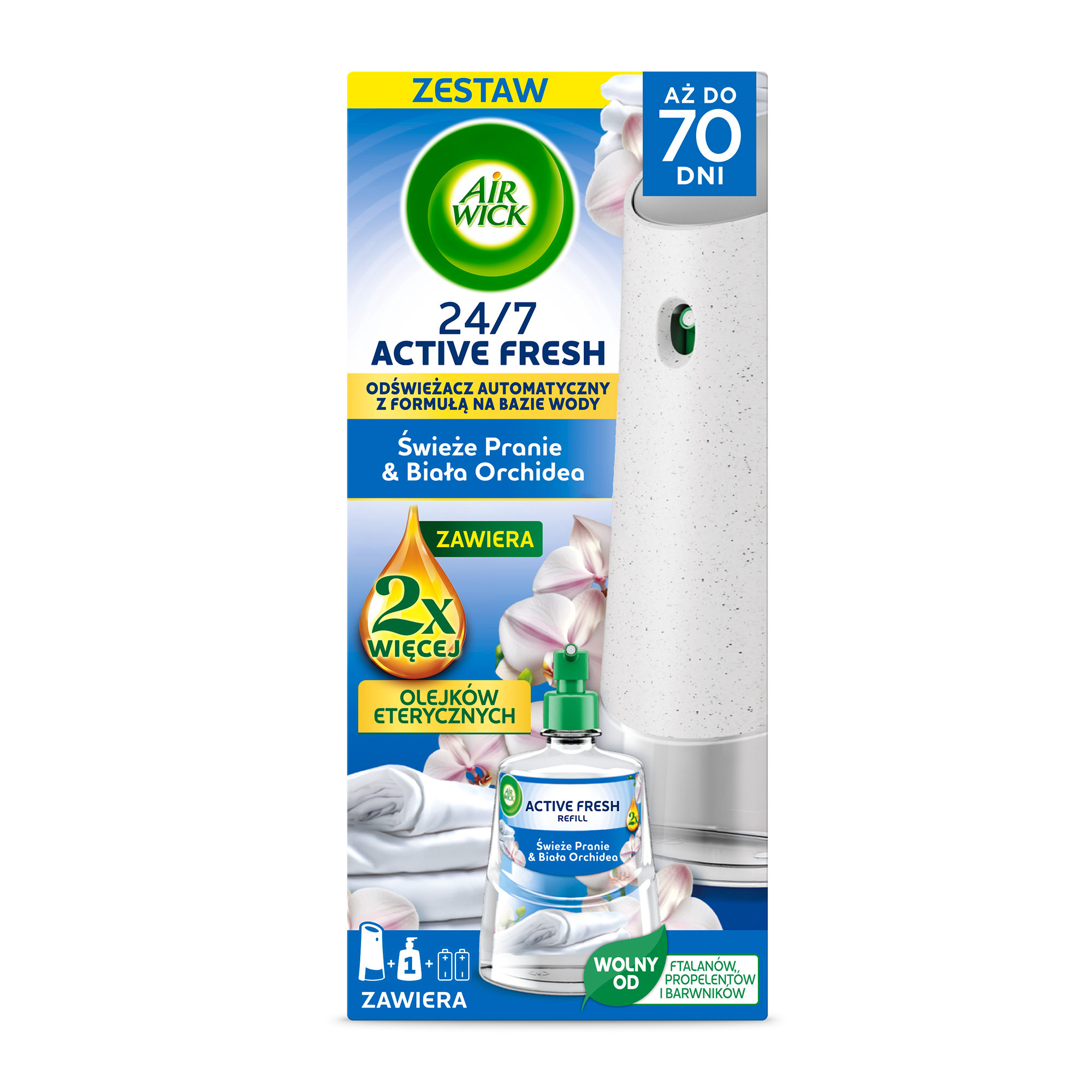 Air Wick Odświeżacz Powietrza Active Fresh Świeże Pranie I Biała Orchidea Komplet 228 Ml