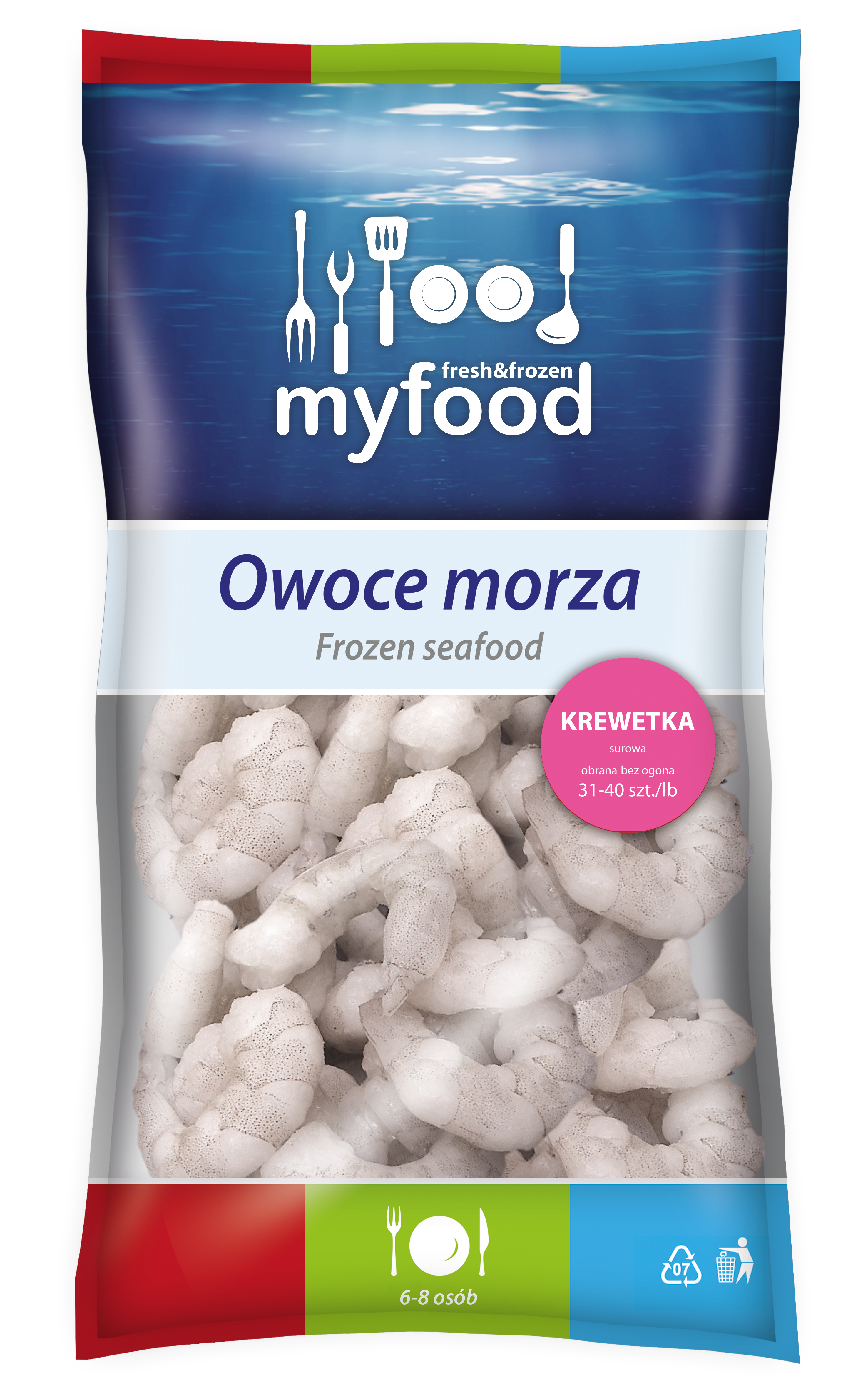 Myfood Krewetka Biała Surowa Obrana Bez Ogona, Rozmiar: 31-40 Szt./Lb, Glazura: 20%, 800G/1000 G