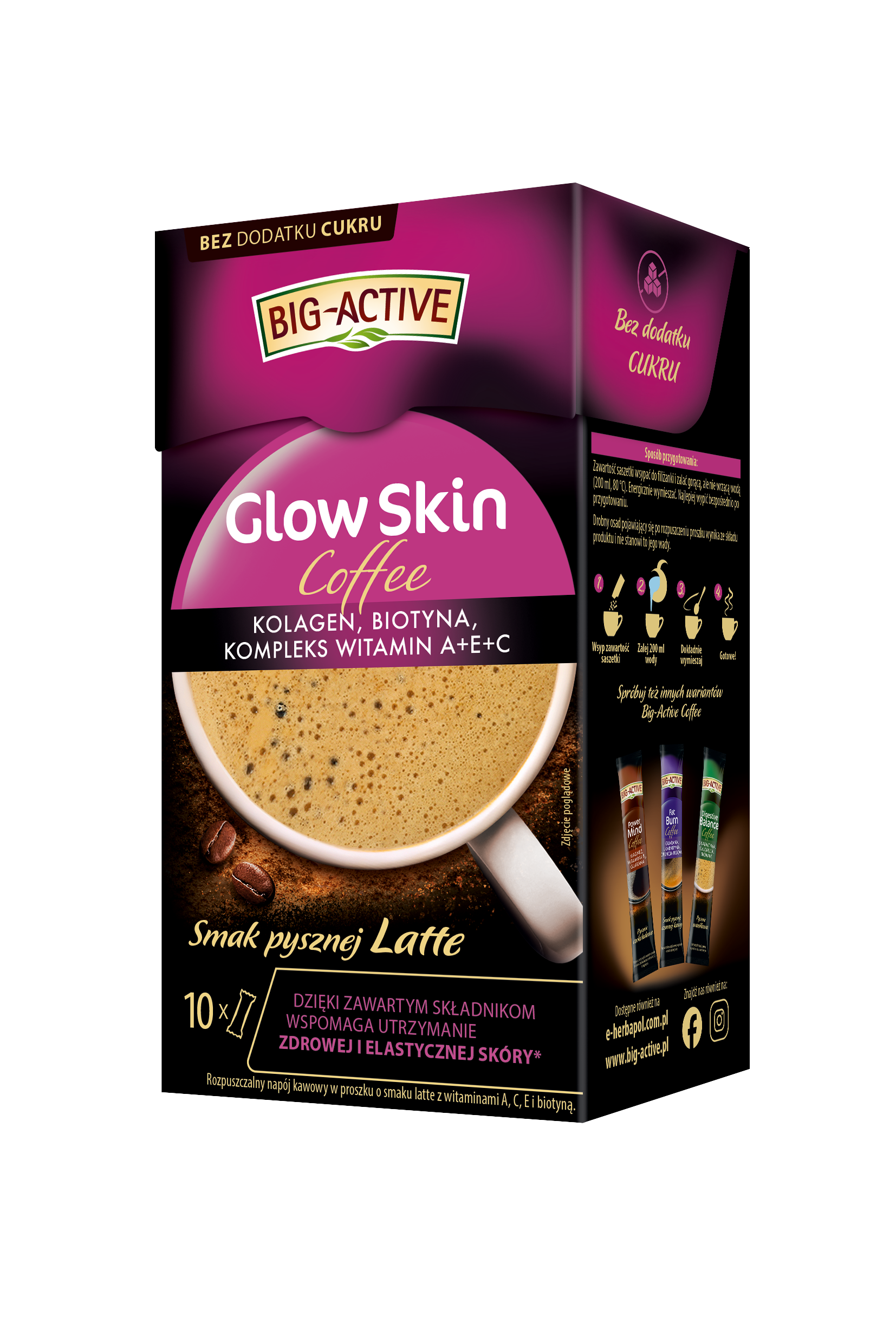 Big Active Rozpuszczalny Napój Kawowy Glow Skin 10 Tb × 10 G