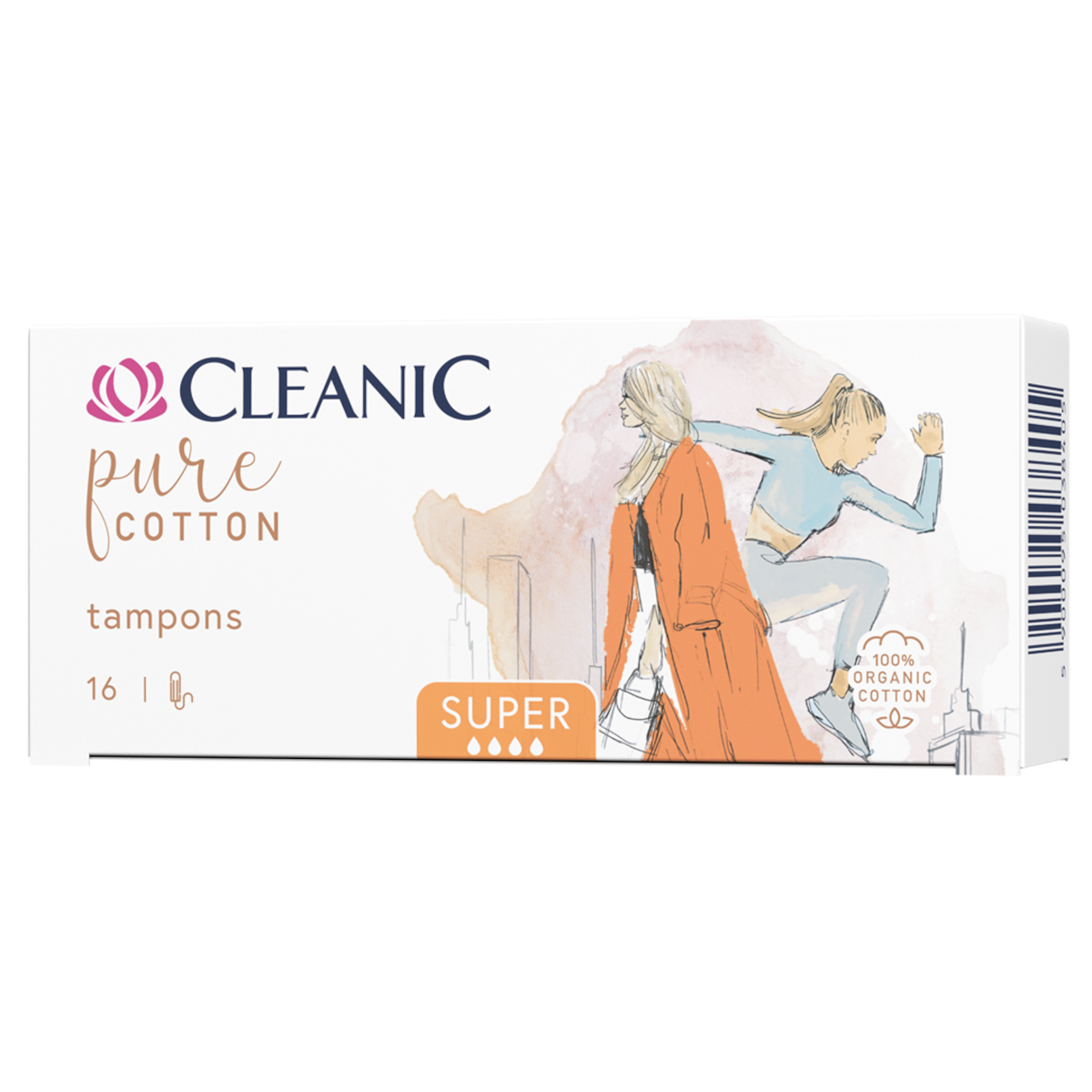 Cleanic Pure Cotton Tampony Super 16 Szt. (100% Bawełna Organiczna)