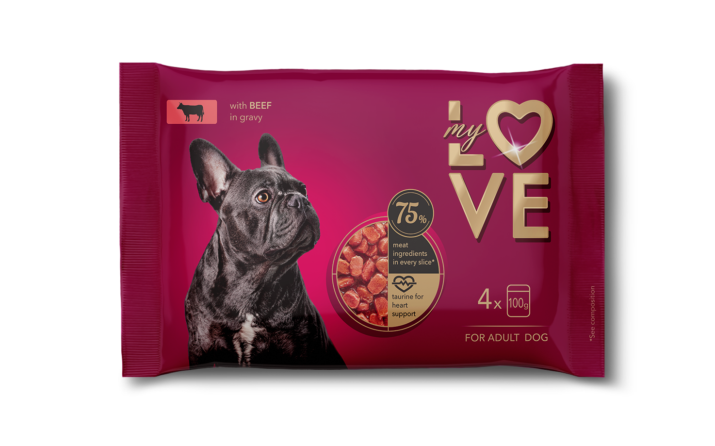 My Love Zestaw Pełnoporcjowa Karma W Saszetkach Dla Dorosłych Psów Z Wołowiną 4 X 100 G