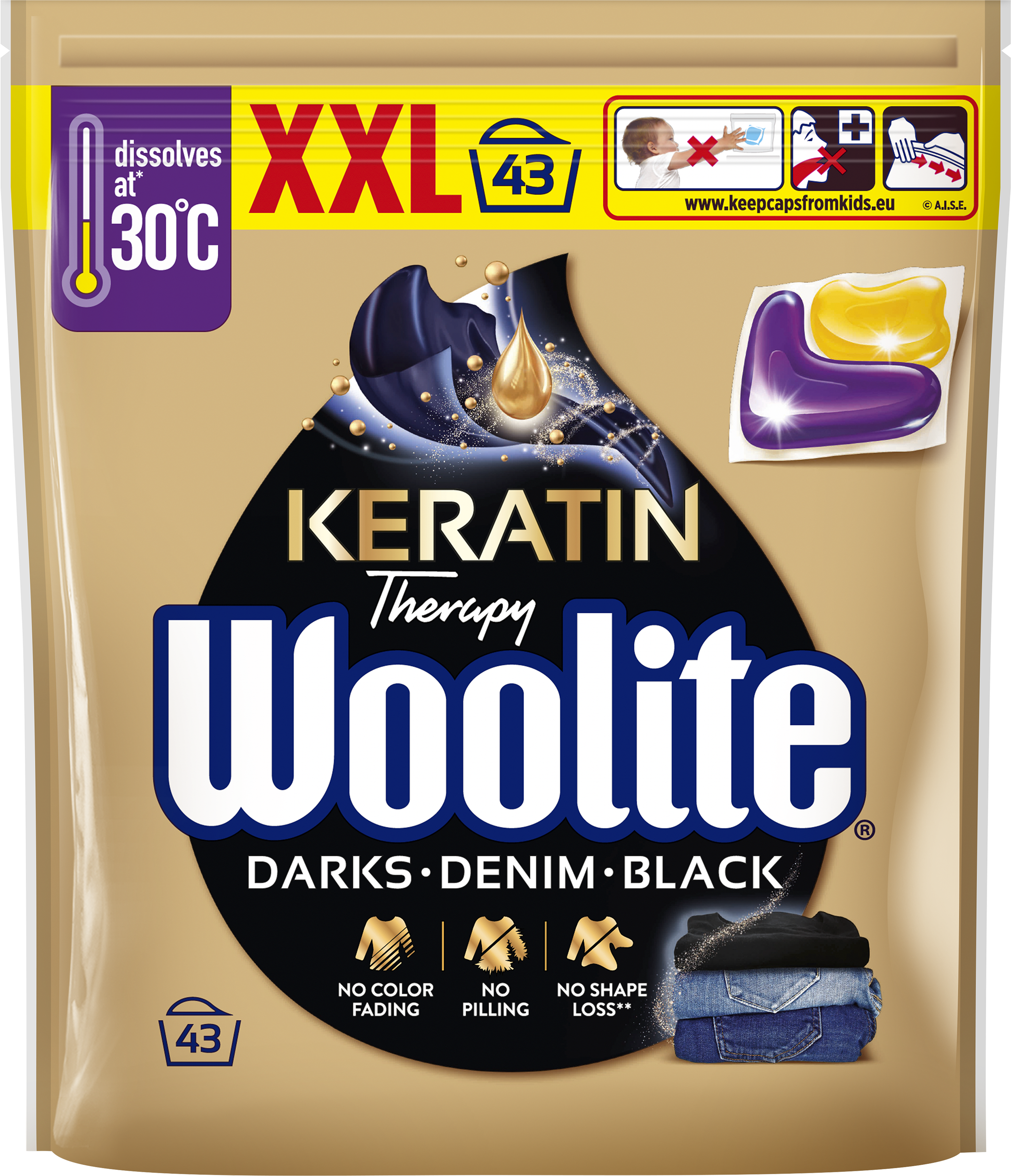 Woolite Woolite Czerń, Ciemne Kolory & Jeans Z Keratyną 43 Szt (Kapsułki)