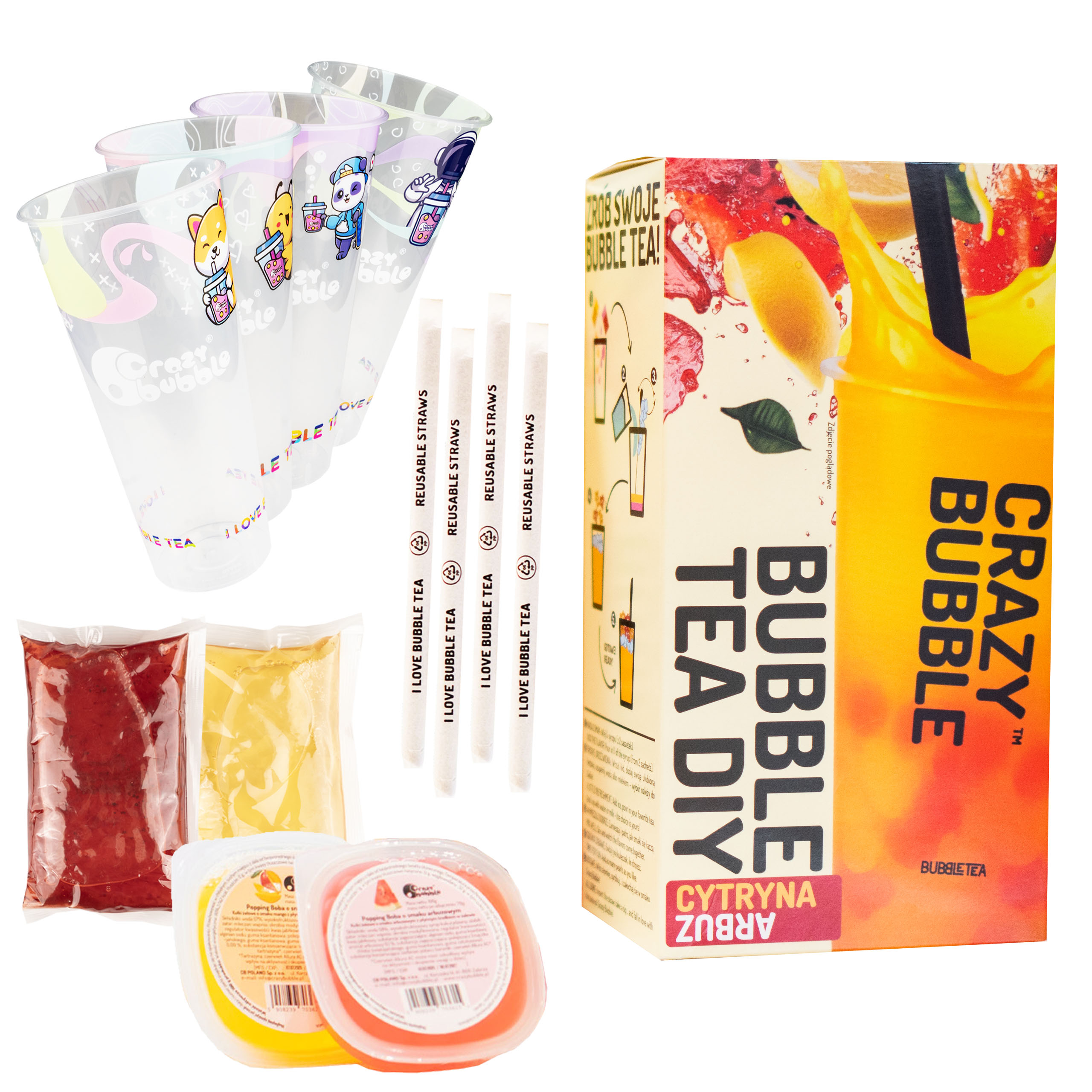 Crazy Bubble Zestaw Bubble Tea Diy – Cytryna - Arbuz 400 G