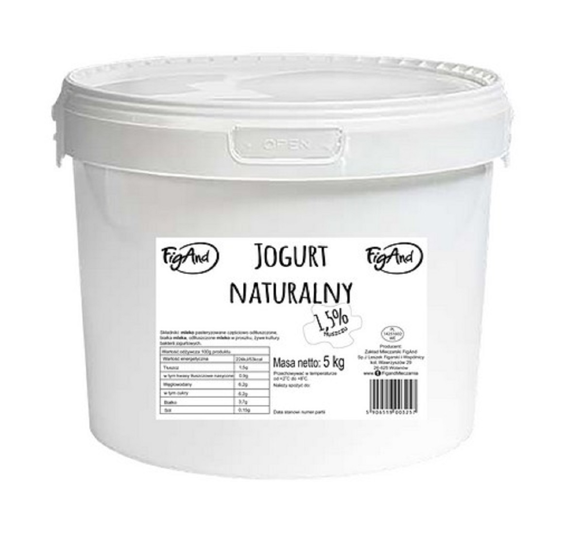 Jogurt Naturalny 1,5% Wiadro 5 L Figand