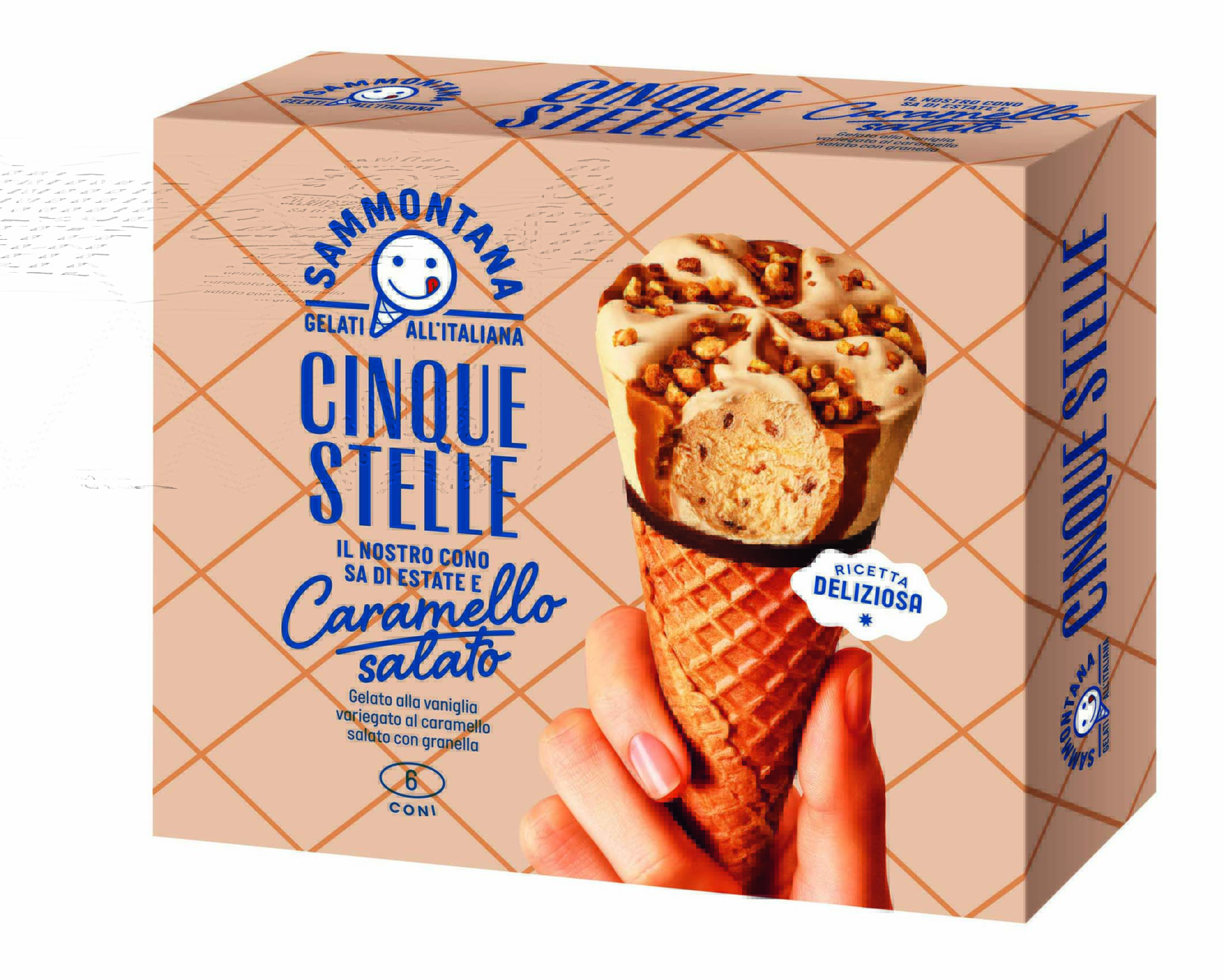 Sammontana Lody Rożki Cinque Stelle Caramello Salato 6 Szt. 360 G/540 Ml